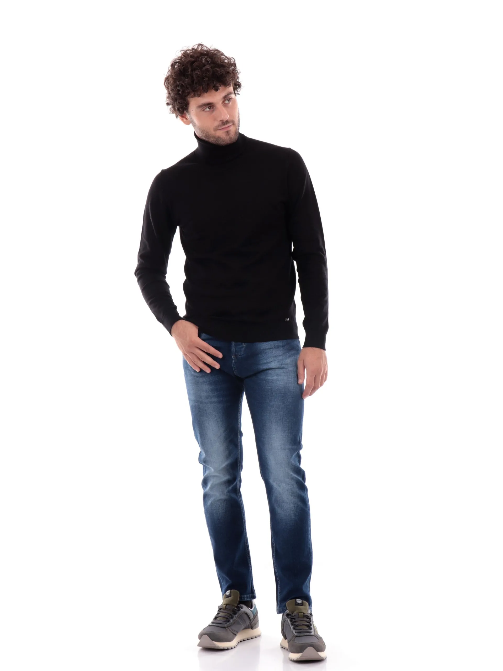 MARKUP Maglie*Maglione Nero da Uomo a Collo Alto Dolcevita in Viscosa MK20015