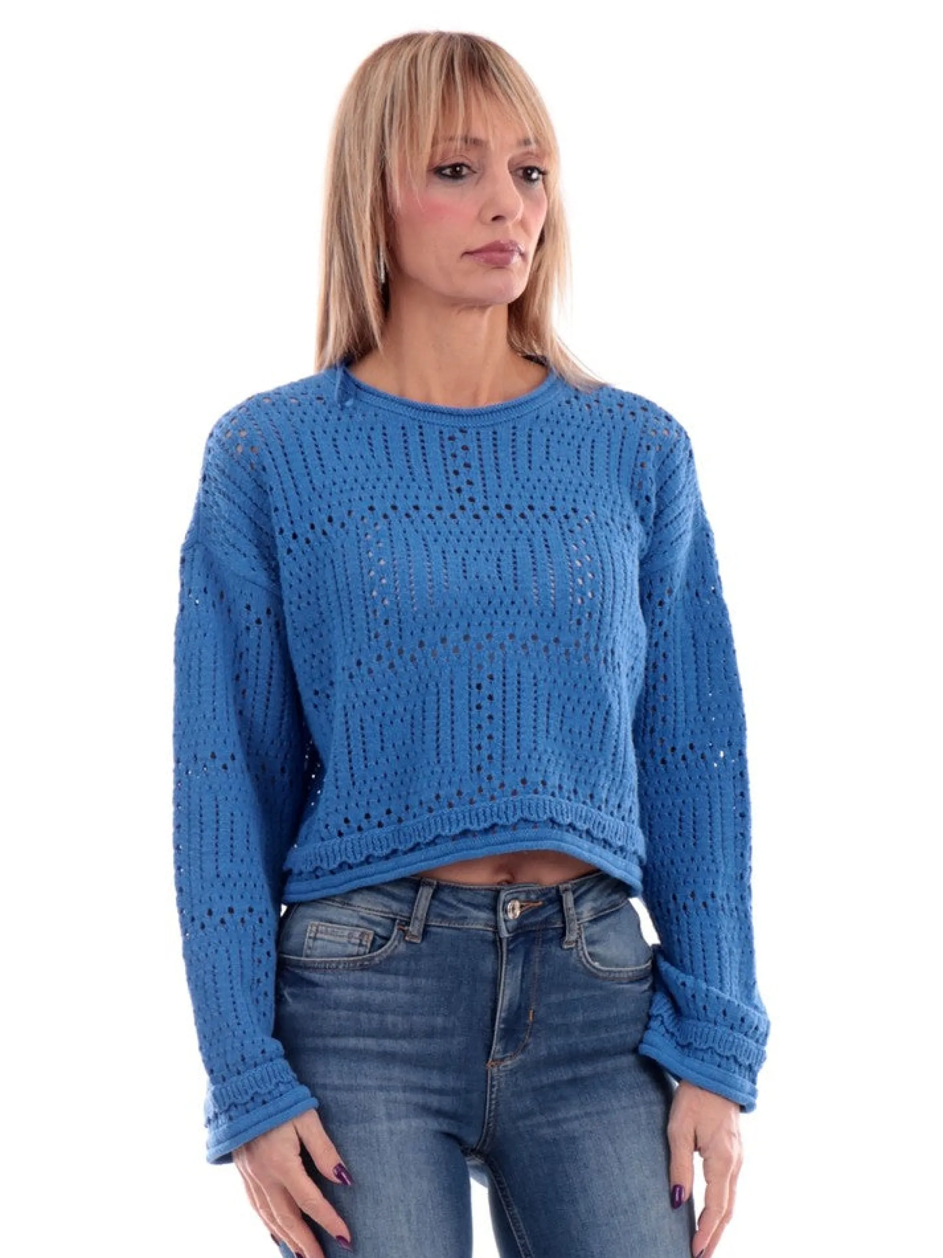 ONLY Maglie*Maglione azzuro da donna Cropped O-Neck 15285907