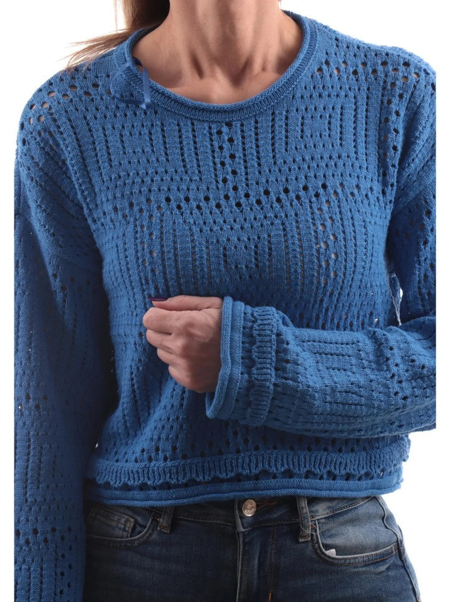 ONLY Maglie*Maglione azzuro da donna Cropped O-Neck 15285907