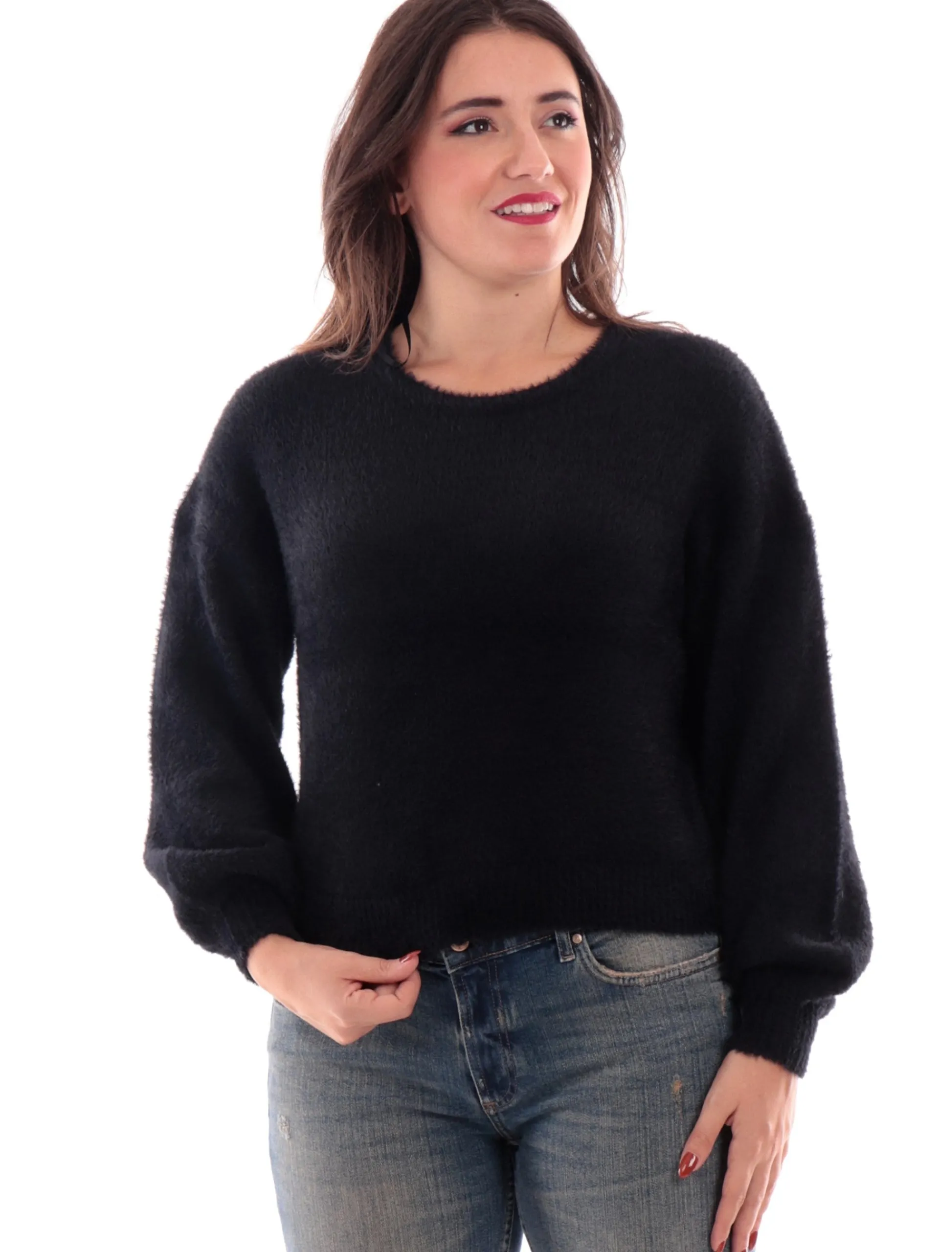 ONLY Maglie*Maglione pelliccia eco nero da donna girocollo 15235973