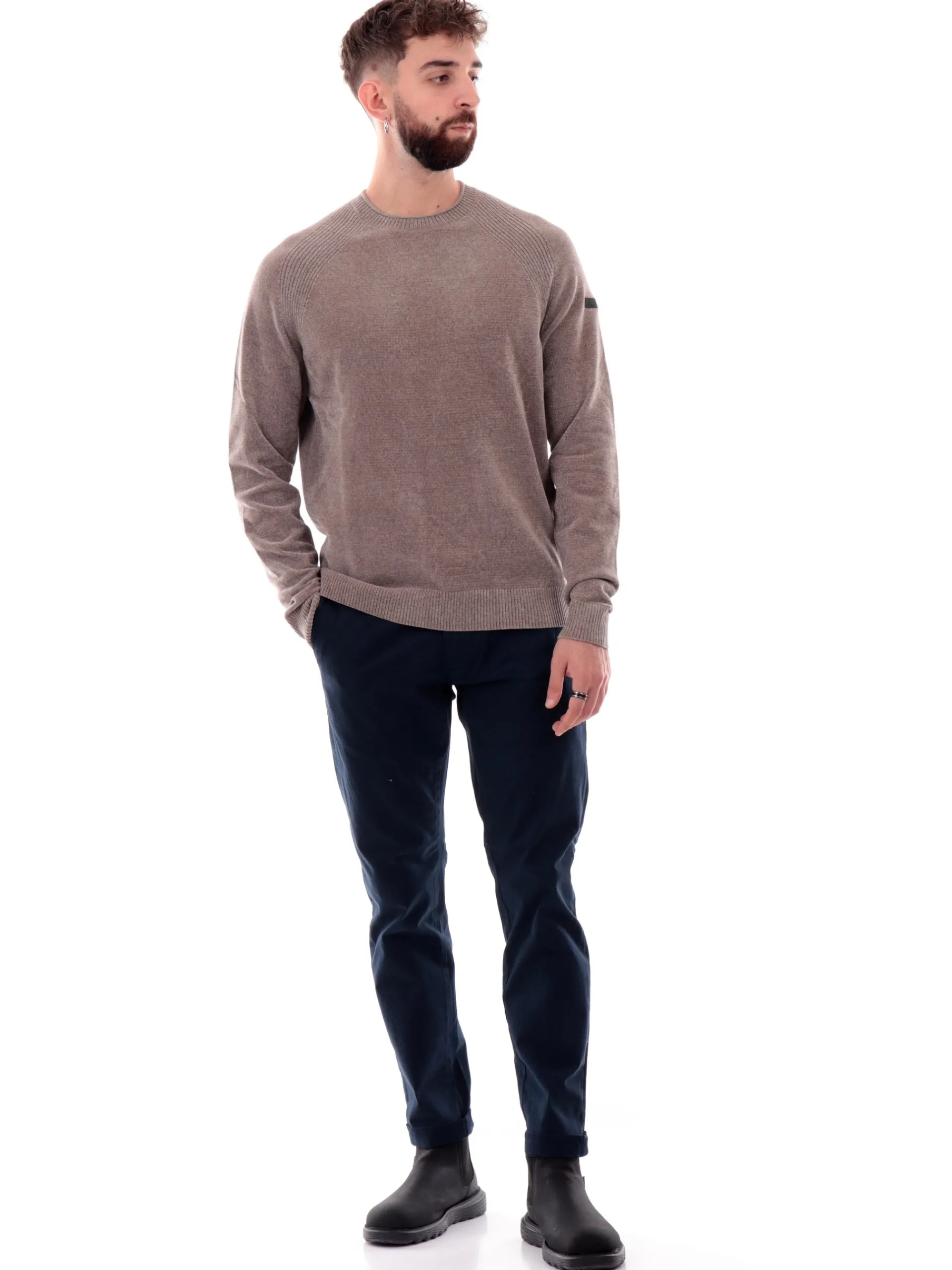 RRD Maglie*Maglione velluto grigio da uomo girocollo W24132