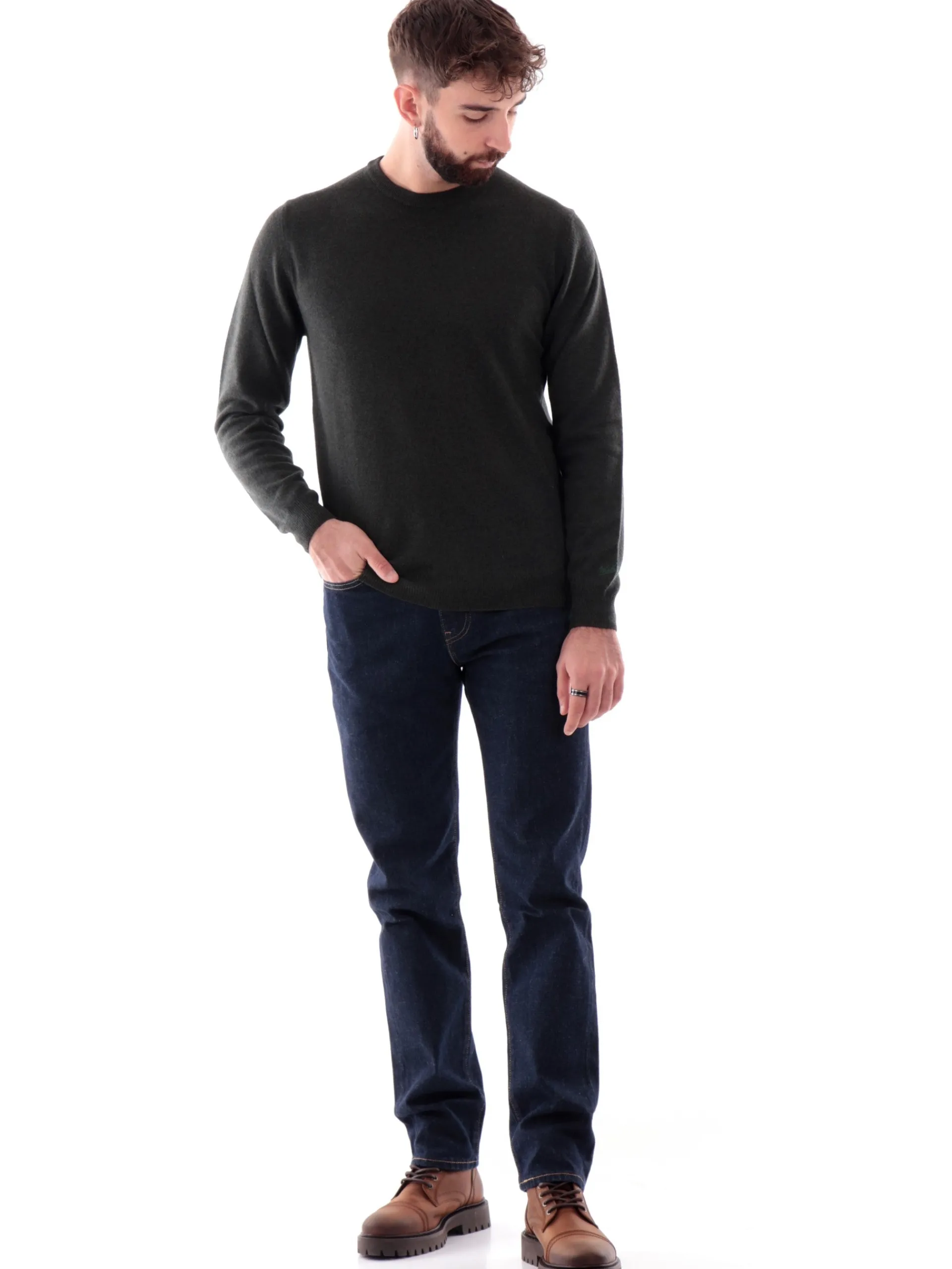 WOOLRICH Maglie*Maglione verde da uomo in lana 0278MRUF0469