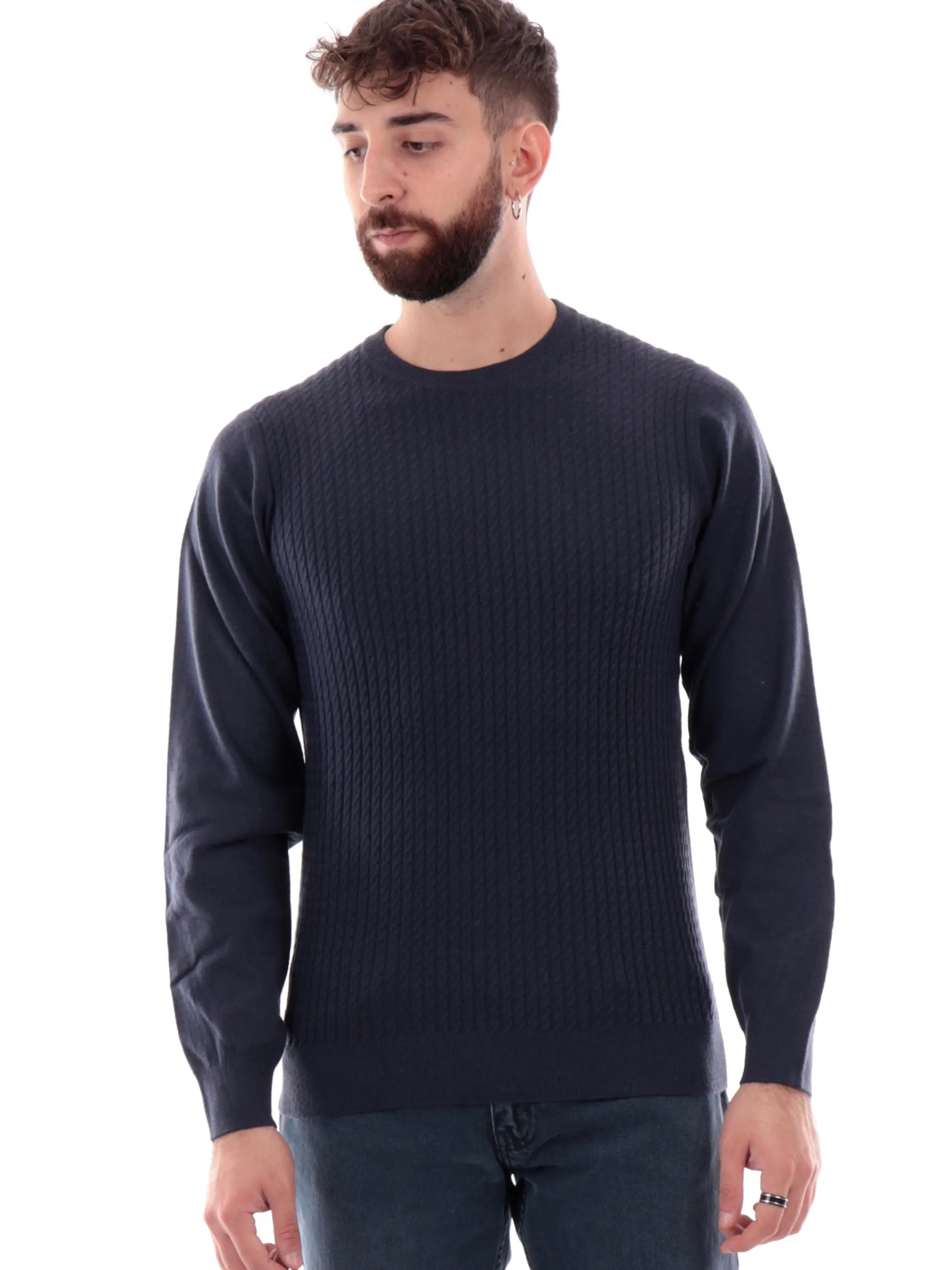 YES ZEE Maglie*Maglione blu da uomo girocollo M840ZS000