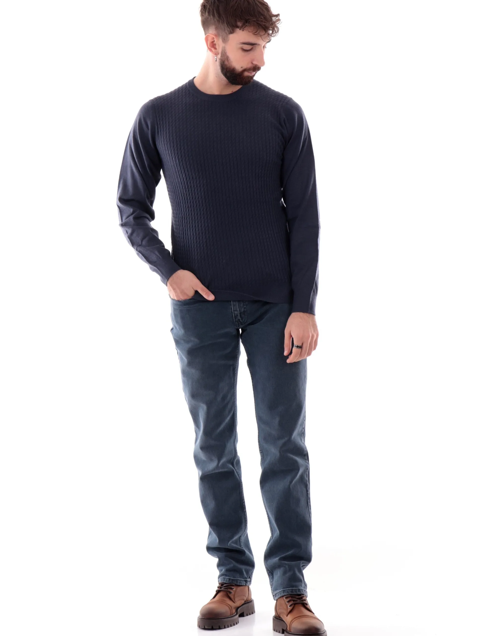 YES ZEE Maglie*Maglione blu da uomo girocollo M840ZS000