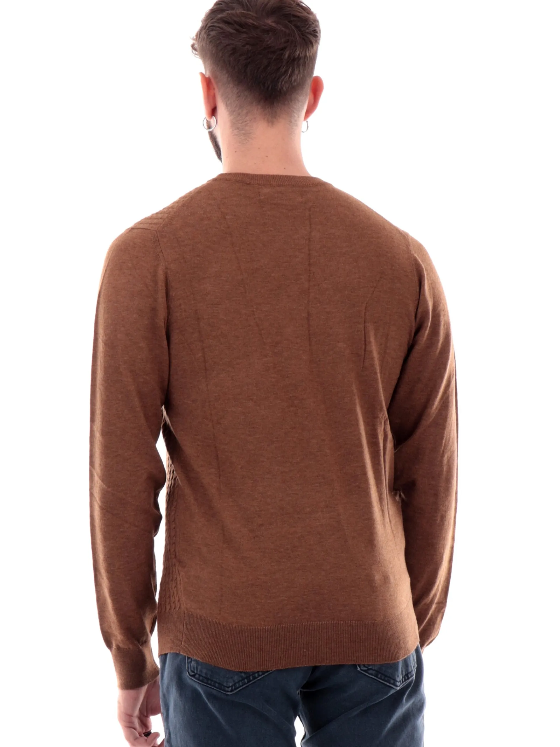 YES ZEE Maglie*Maglione marrone da uomo girocollo M840ZS000