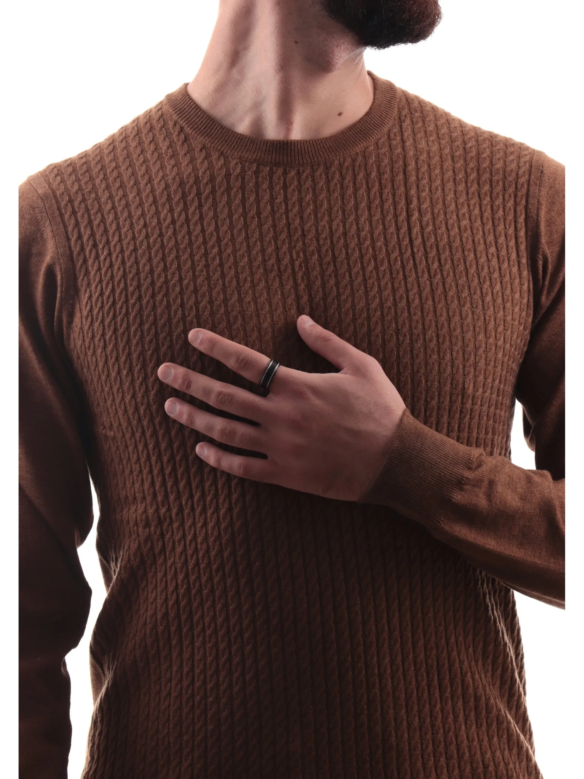 YES ZEE Maglie*Maglione marrone da uomo girocollo M840ZS000