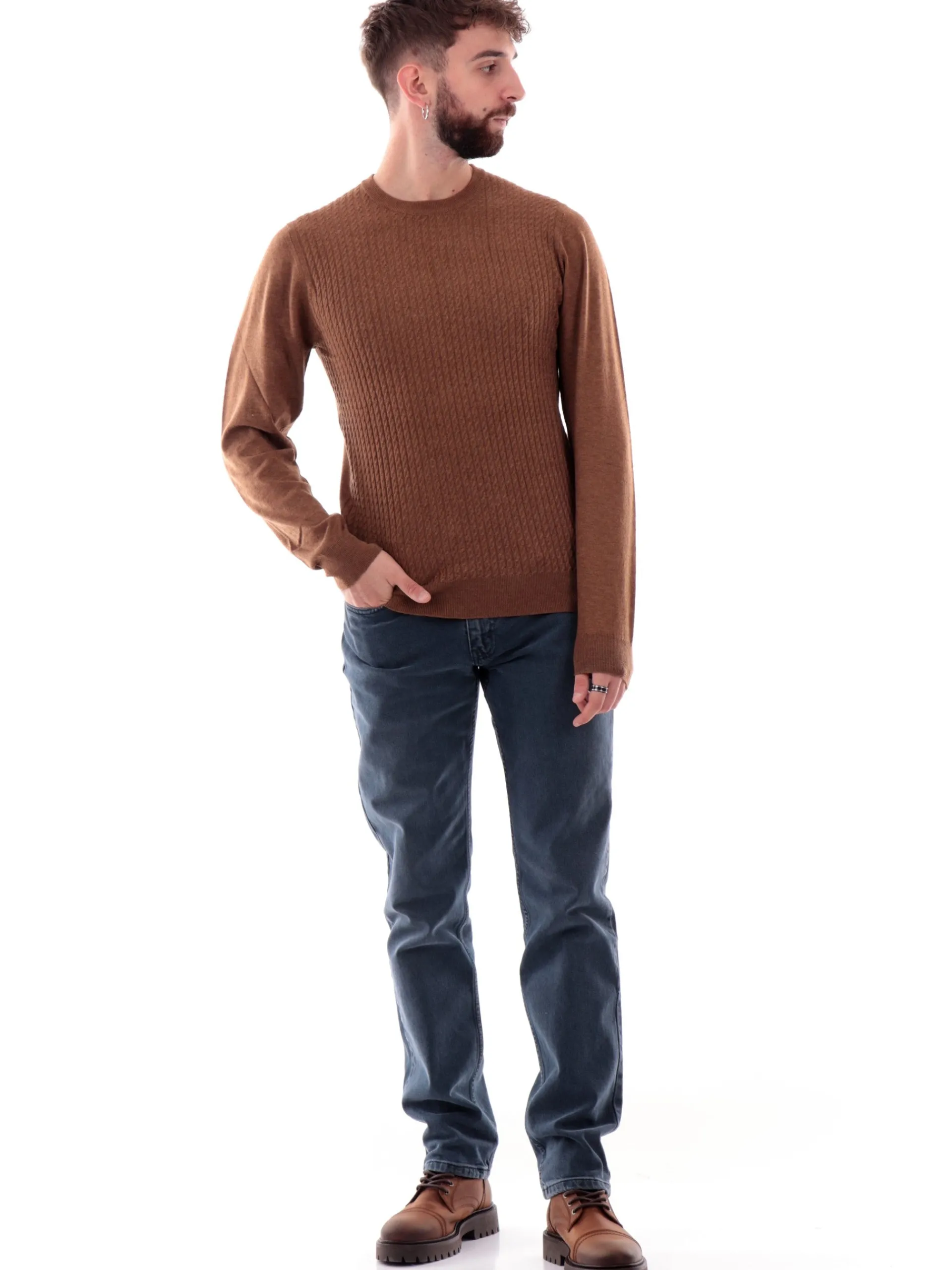 YES ZEE Maglie*Maglione marrone da uomo girocollo M840ZS000