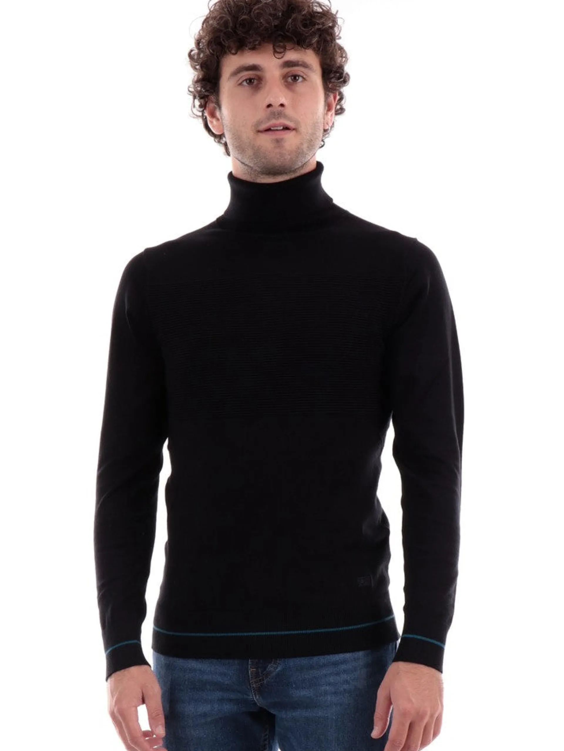 YES ZEE Maglie*Maglione Nero da Uomo Dolcevita Collo Alto M807ML000