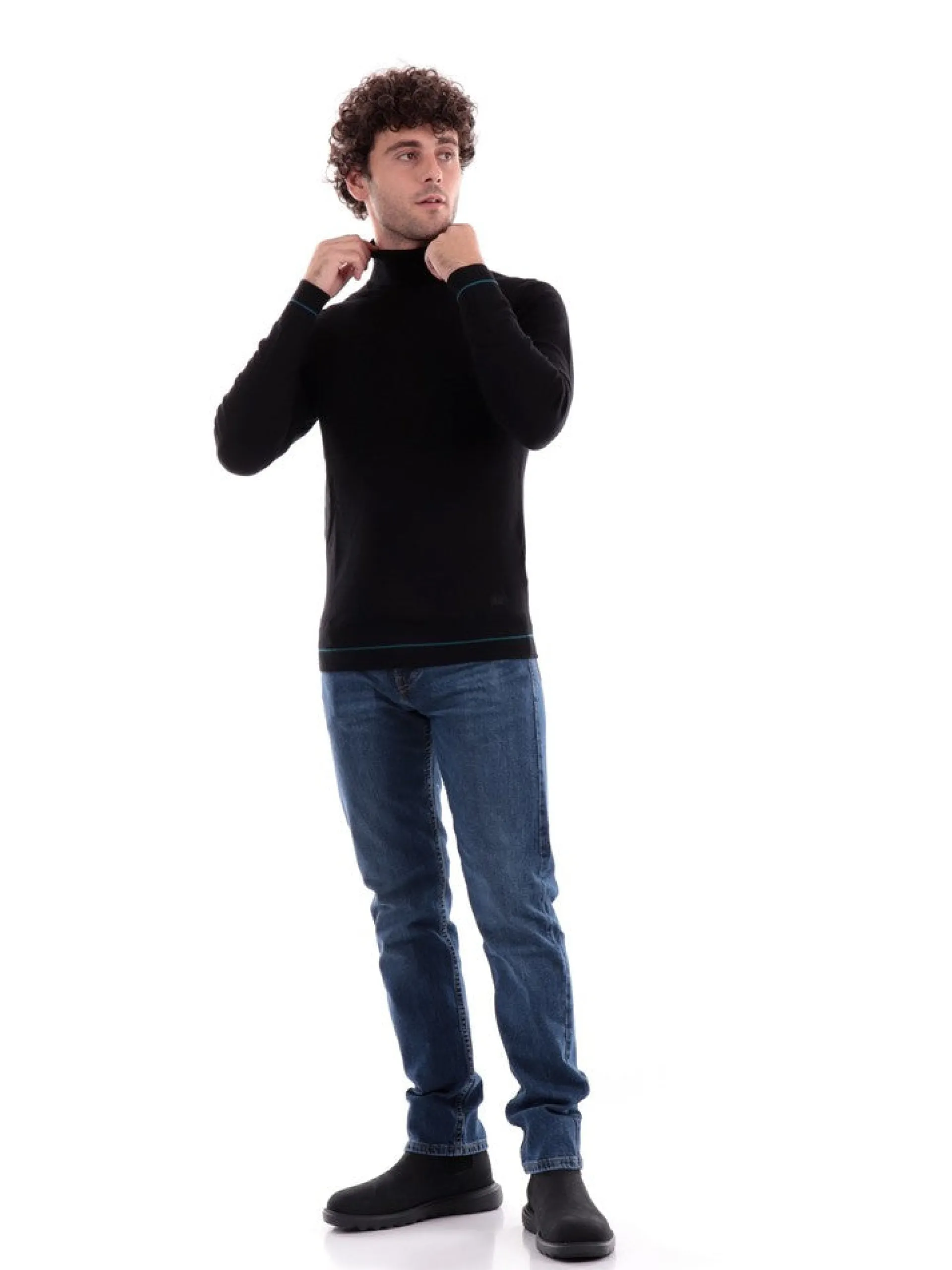 YES ZEE Maglie*Maglione Nero da Uomo Dolcevita Collo Alto M807ML000