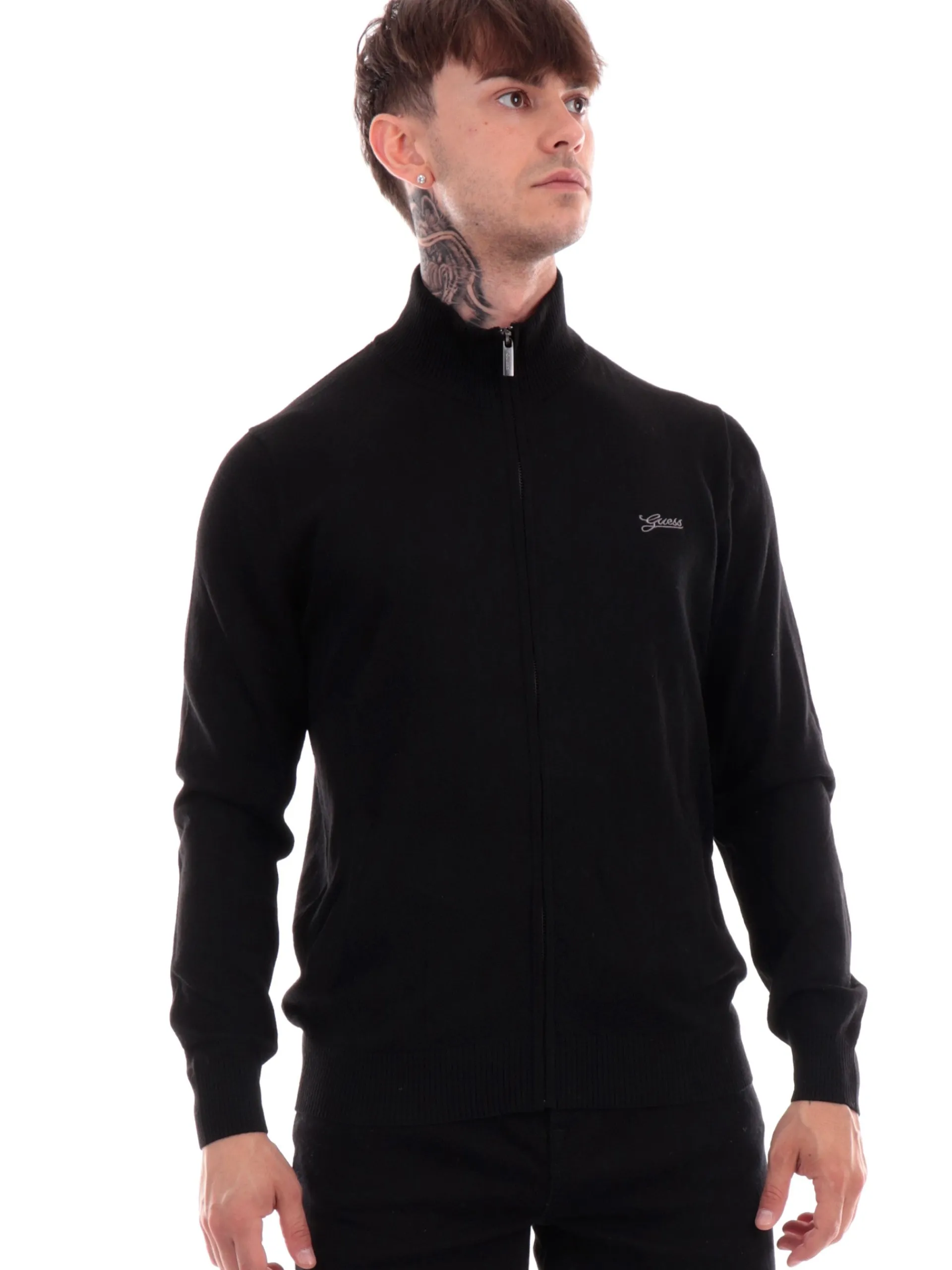 GUESS Maglie*Maglione zip nero da uomo Darrel M4YR03Z3052