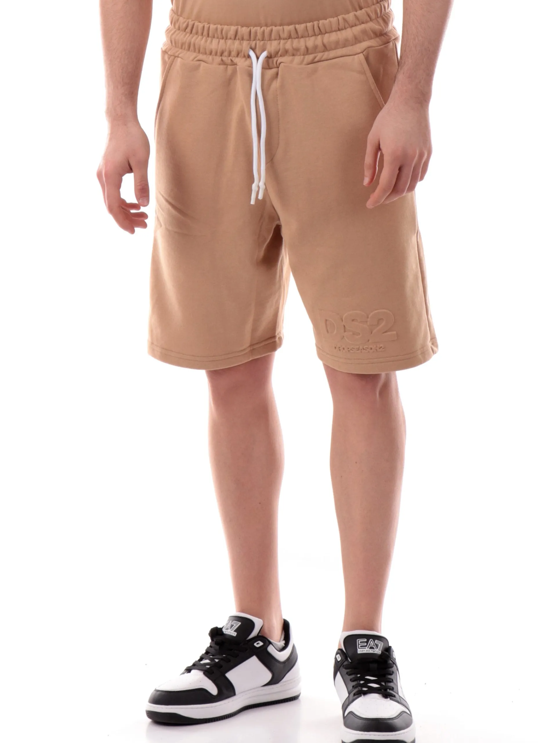 DS2 Bermuda*Pantaloncini beige da uomo con logo rilievo SS25214