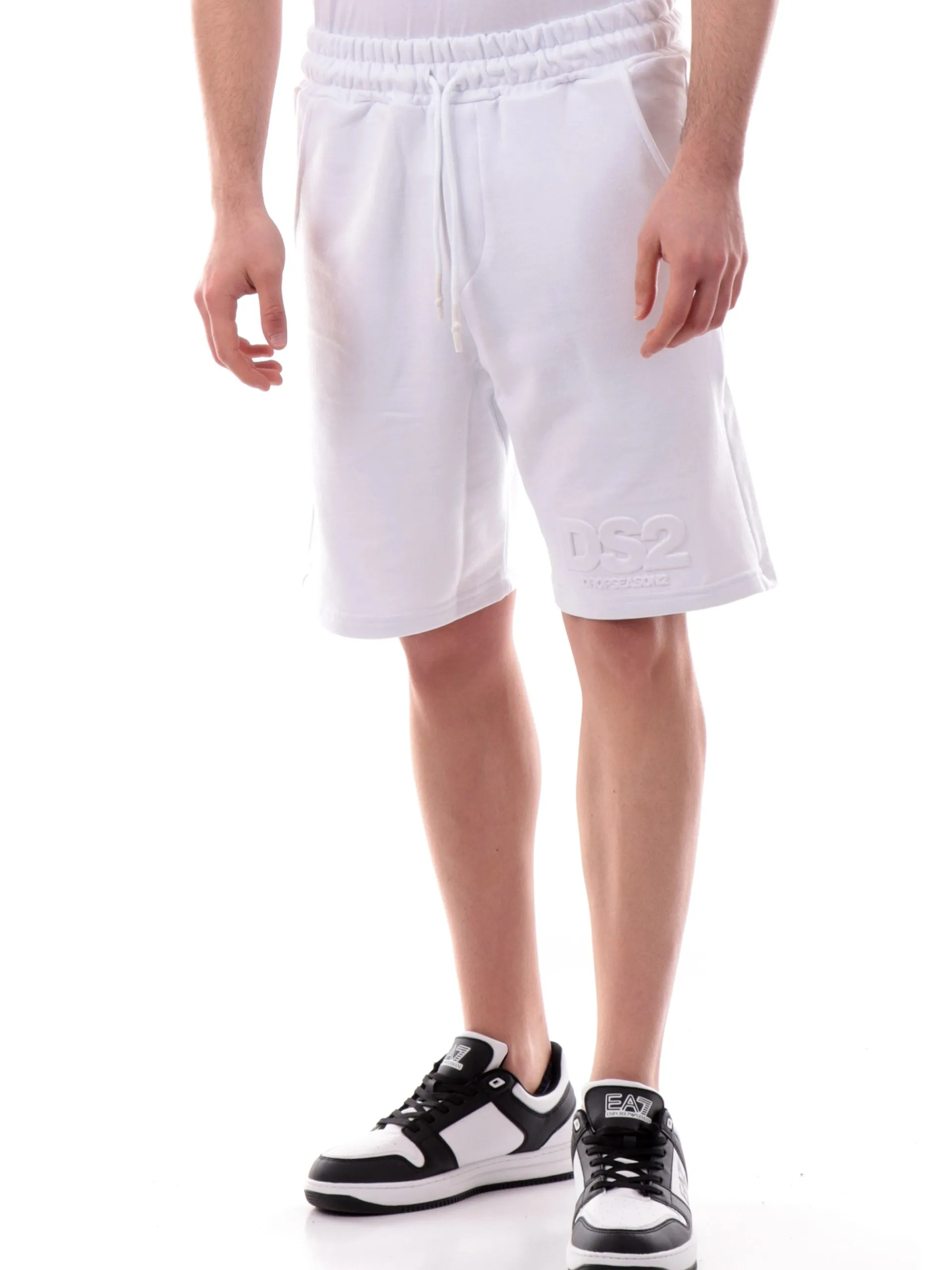 DS2 Bermuda*Pantaloncini bianchi da uomo con logo rilievo SS25214