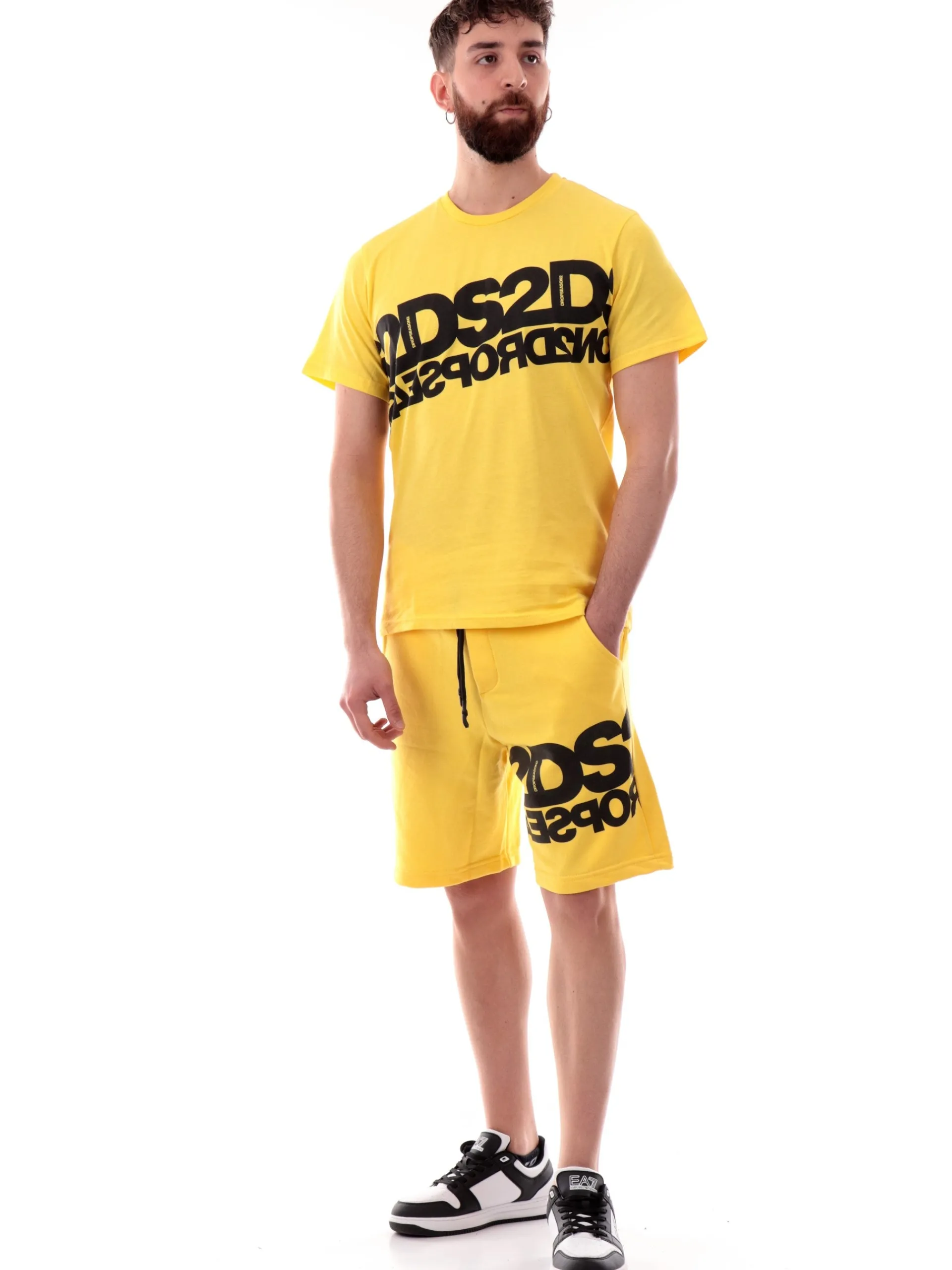 DS2 Bermuda*Pantaloncini Giallo da uomo con stampa laterale bianca SS25241