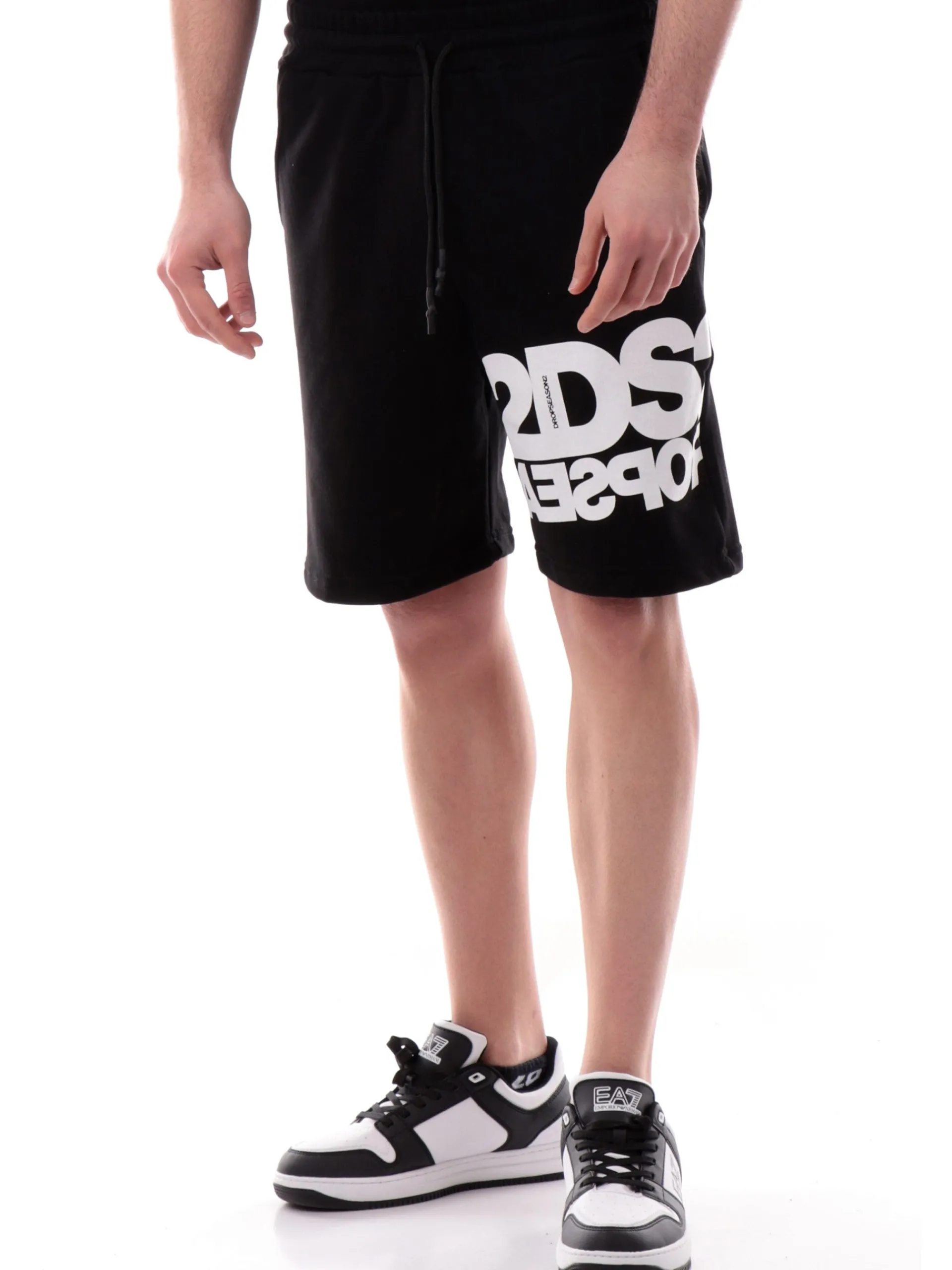 DS2 Bermuda*Pantaloncini neri da uomo con stampa laterale bianca SS25241