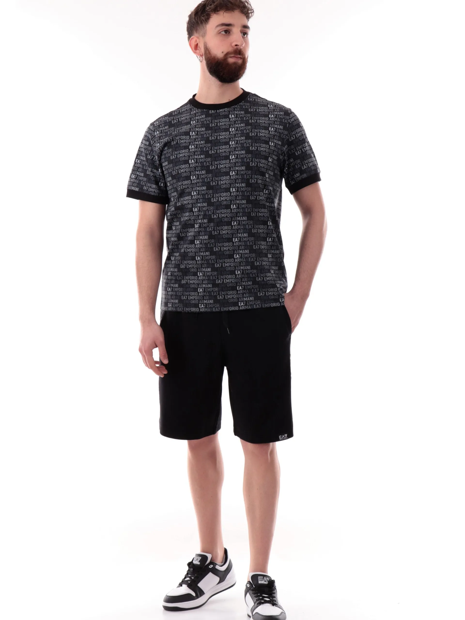 EMPORIO ARMANI 7 Bermuda*Pantaloncini Emporio Armani EA7 neri da uomo bande con logo EA7 7M000217AF12660