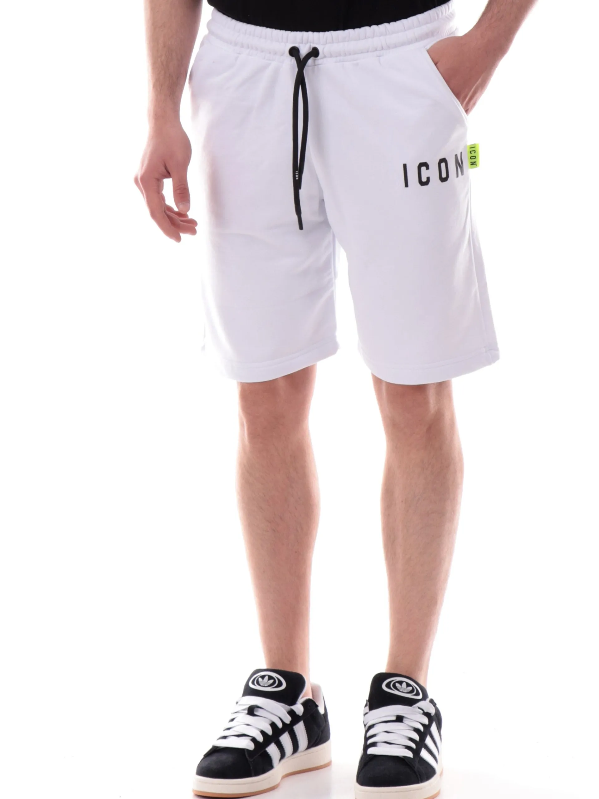 ICON Bermuda*Pantaloncini bianchi da uomo logo piccolo nero ICUS2S5B002 BIANC