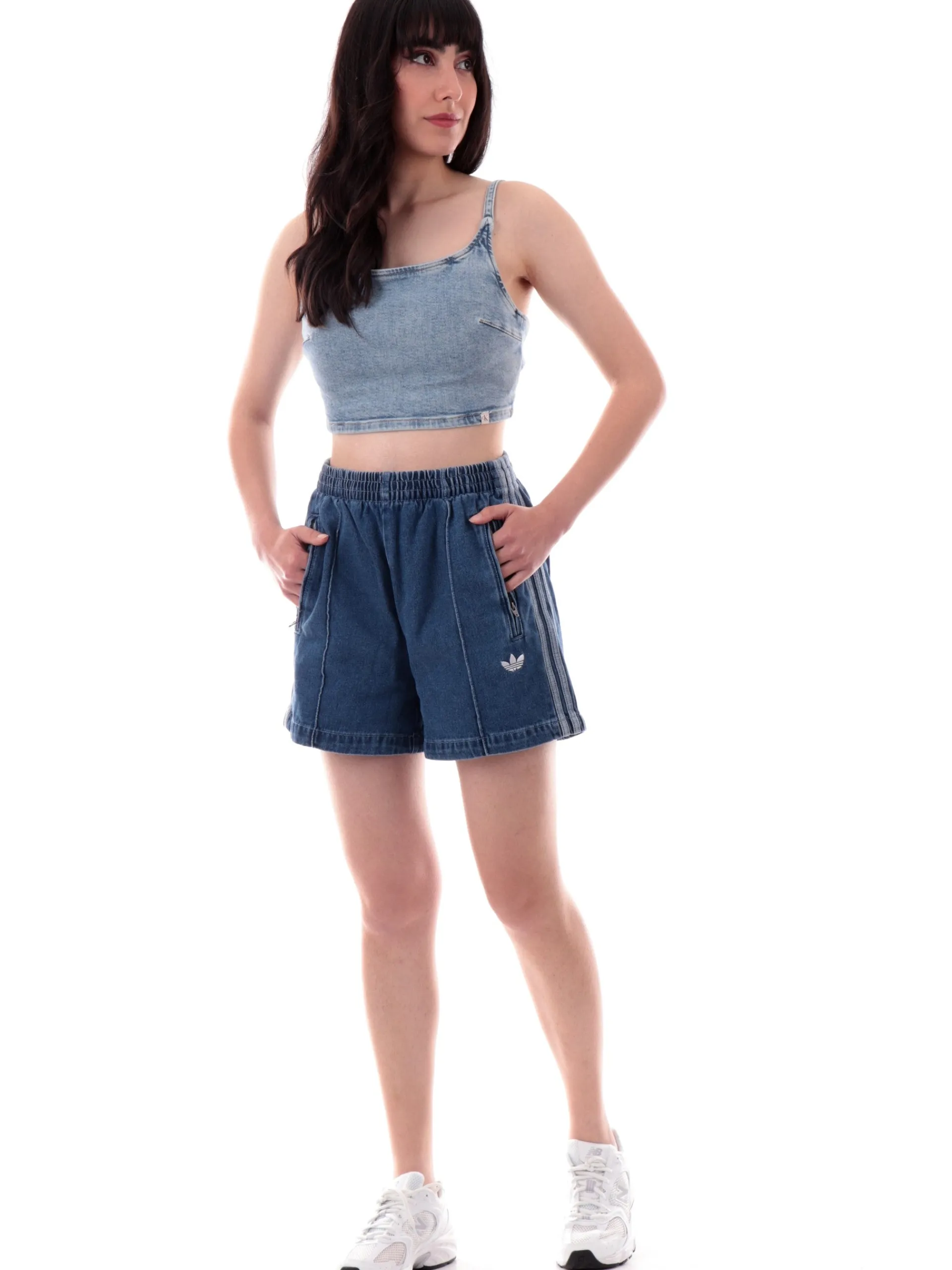 ADIDAS ORIGINALS Shorts*Pantaloncini jeans Adidas vita alta da donna con 3Stripes JD2562
