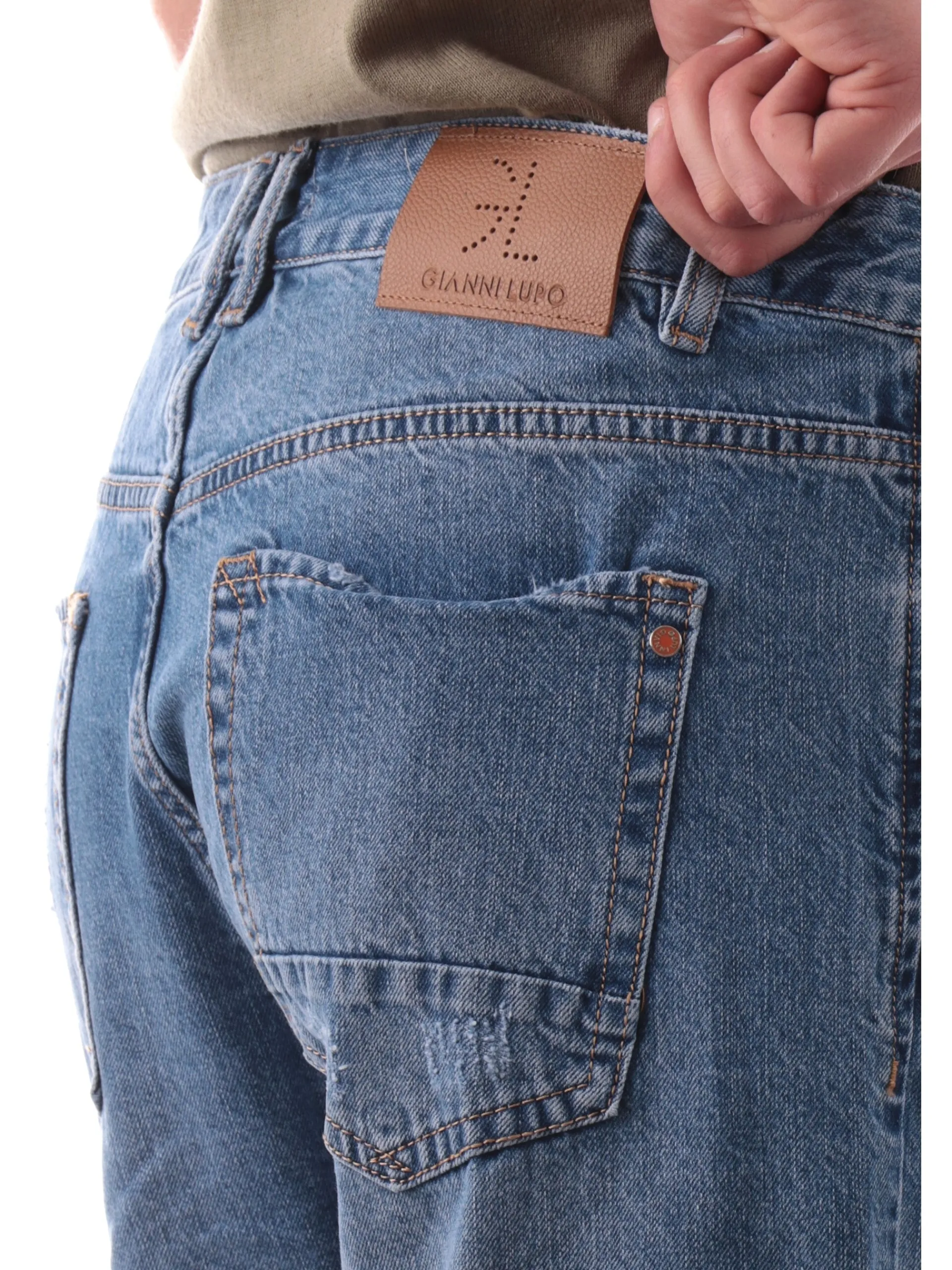 GIANNI LUPO Bermuda*Pantaloncini jeans blu da uomo strappati Jack GL6334Q
