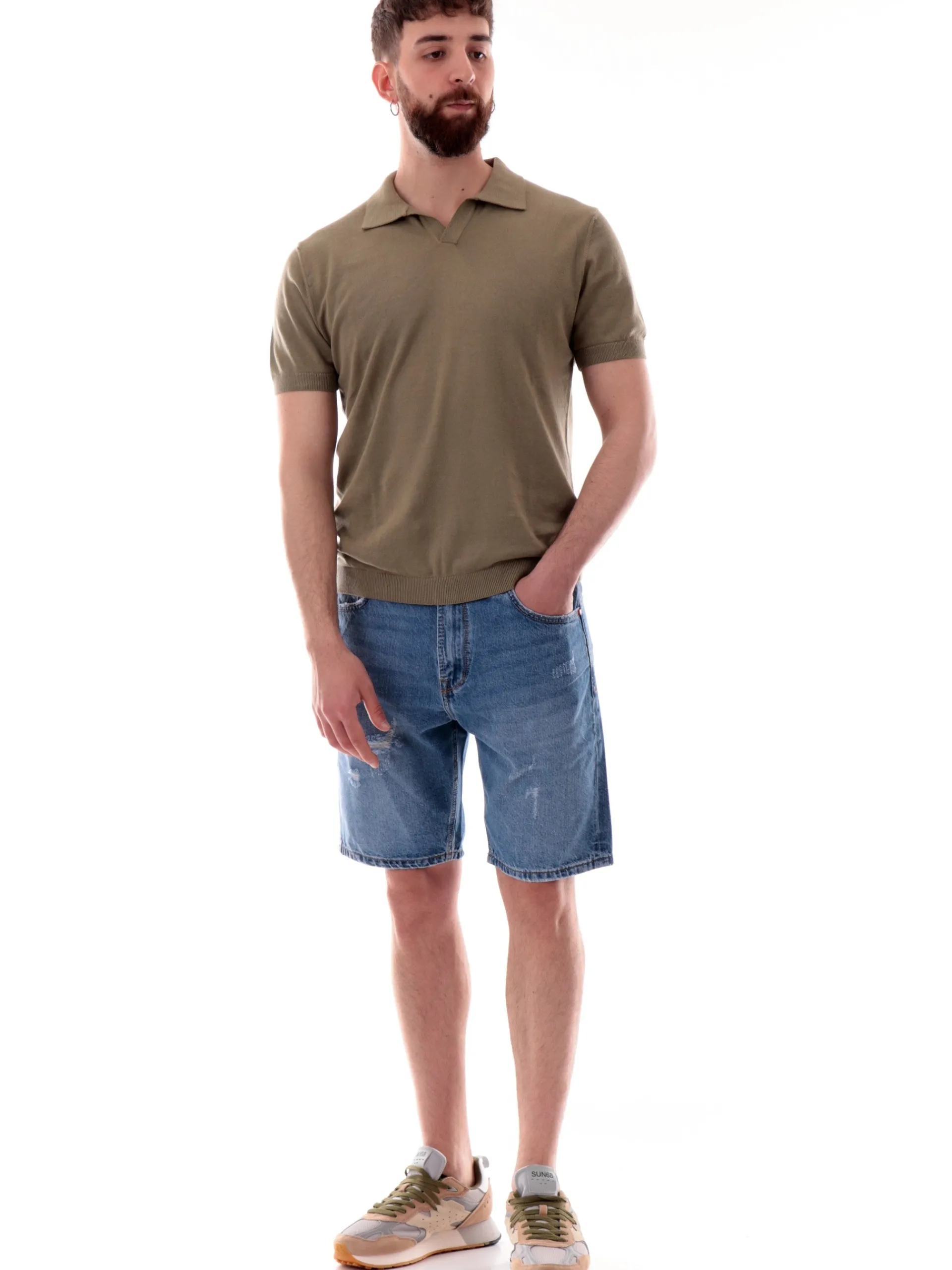 GIANNI LUPO Bermuda*Pantaloncini jeans blu da uomo strappati Jack GL6334Q