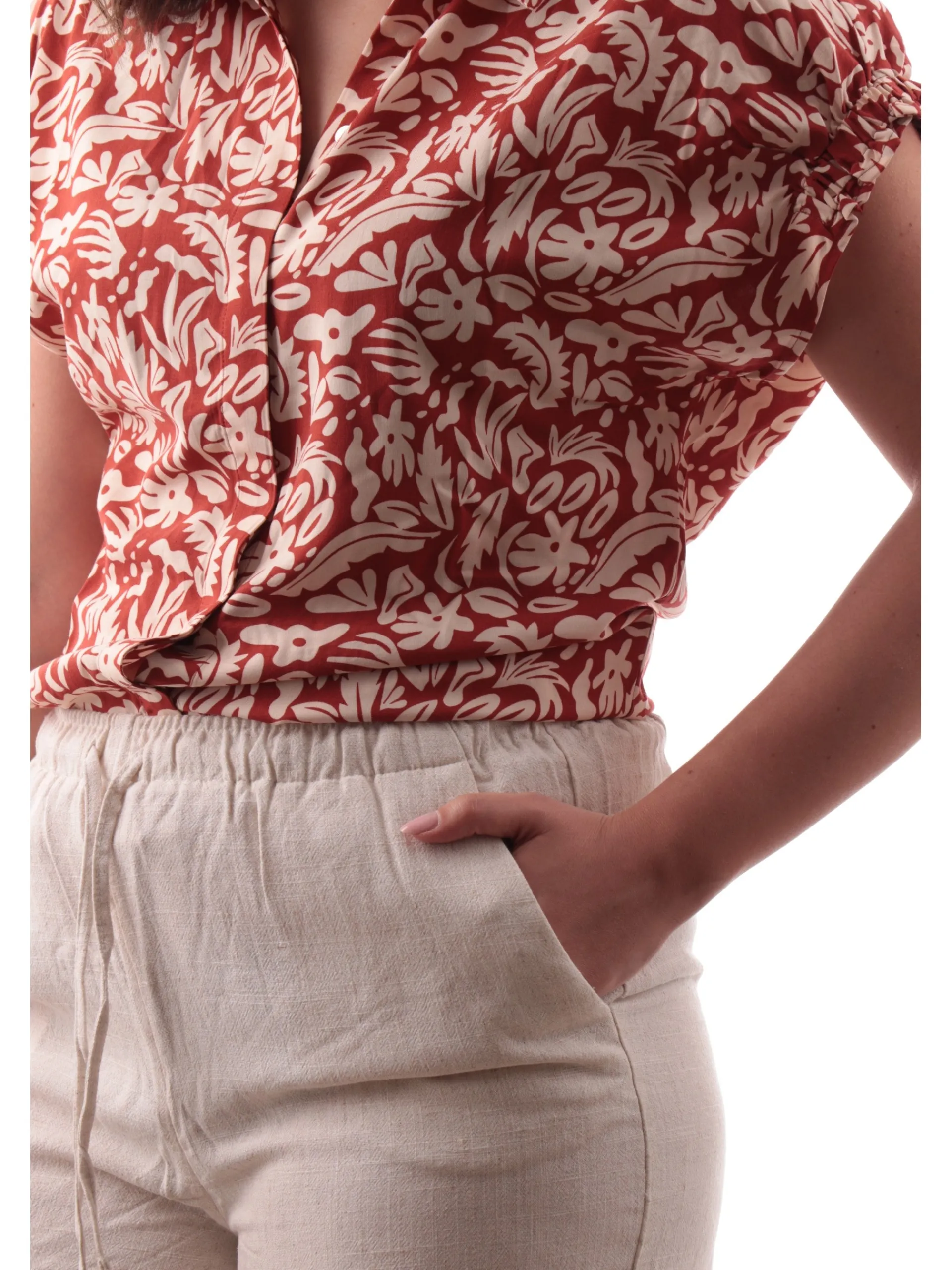 ONLY Shorts*Pantaloncini lino beige da donna pull-up 15333032