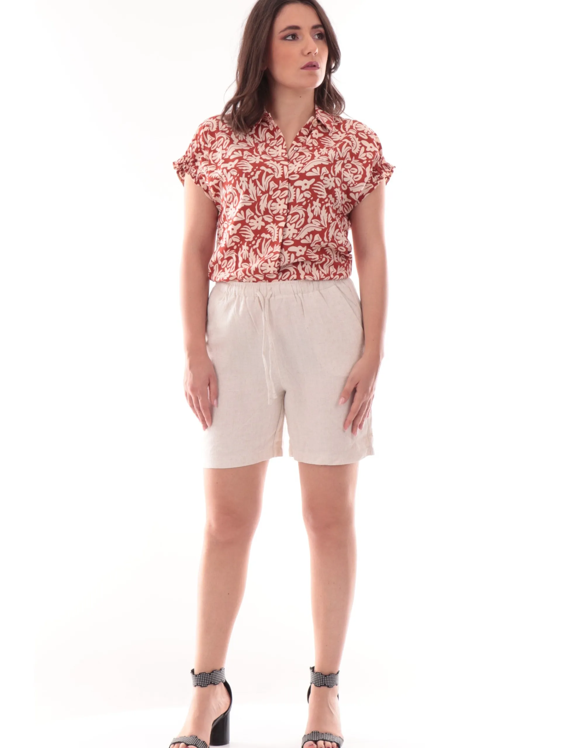 ONLY Shorts*Pantaloncini lino beige da donna pull-up 15333032