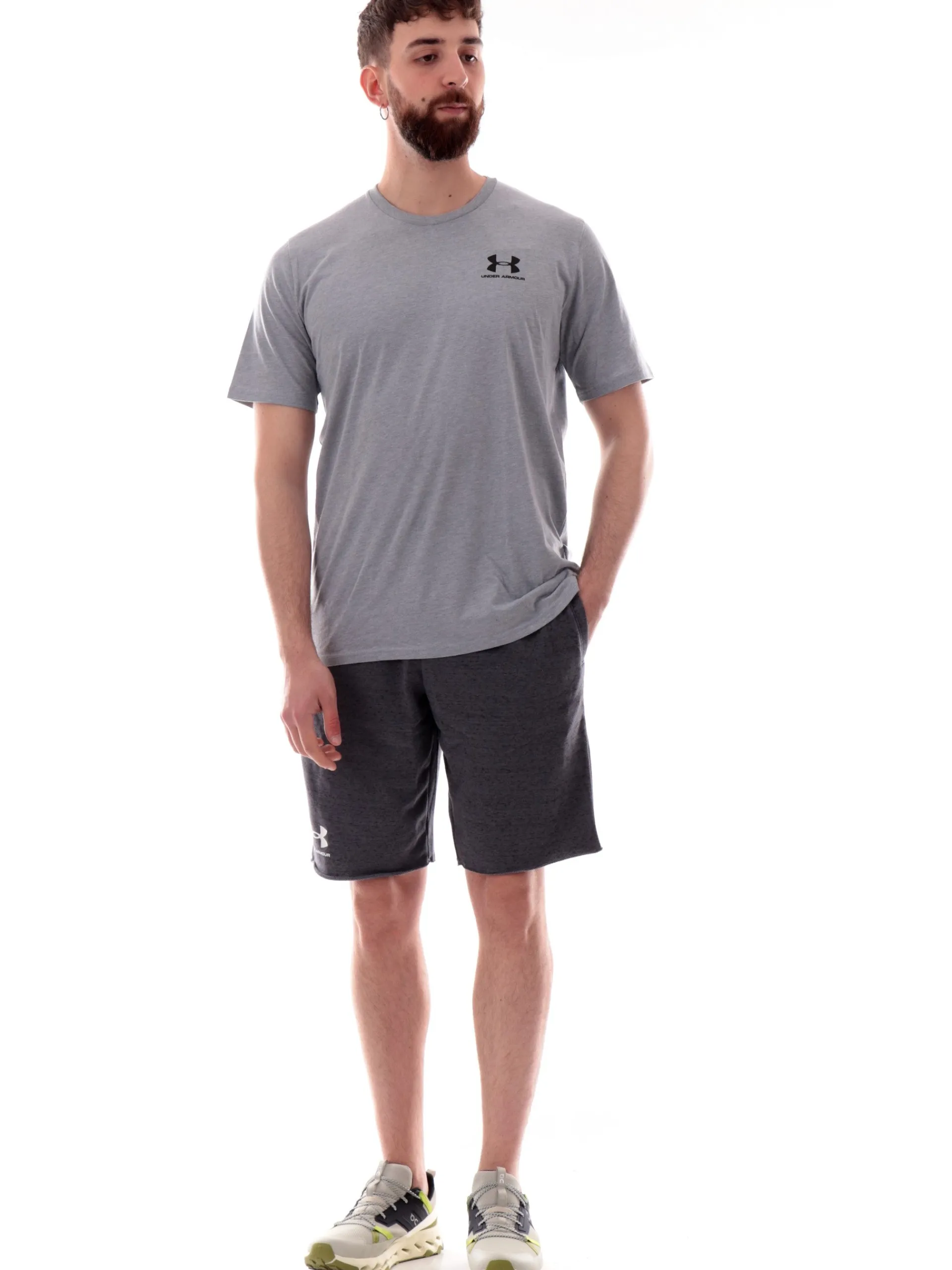 UNDER ARMOUR Bermuda*Pantaloncini grigi da uomo Rival Terry con logo bianco 13616310