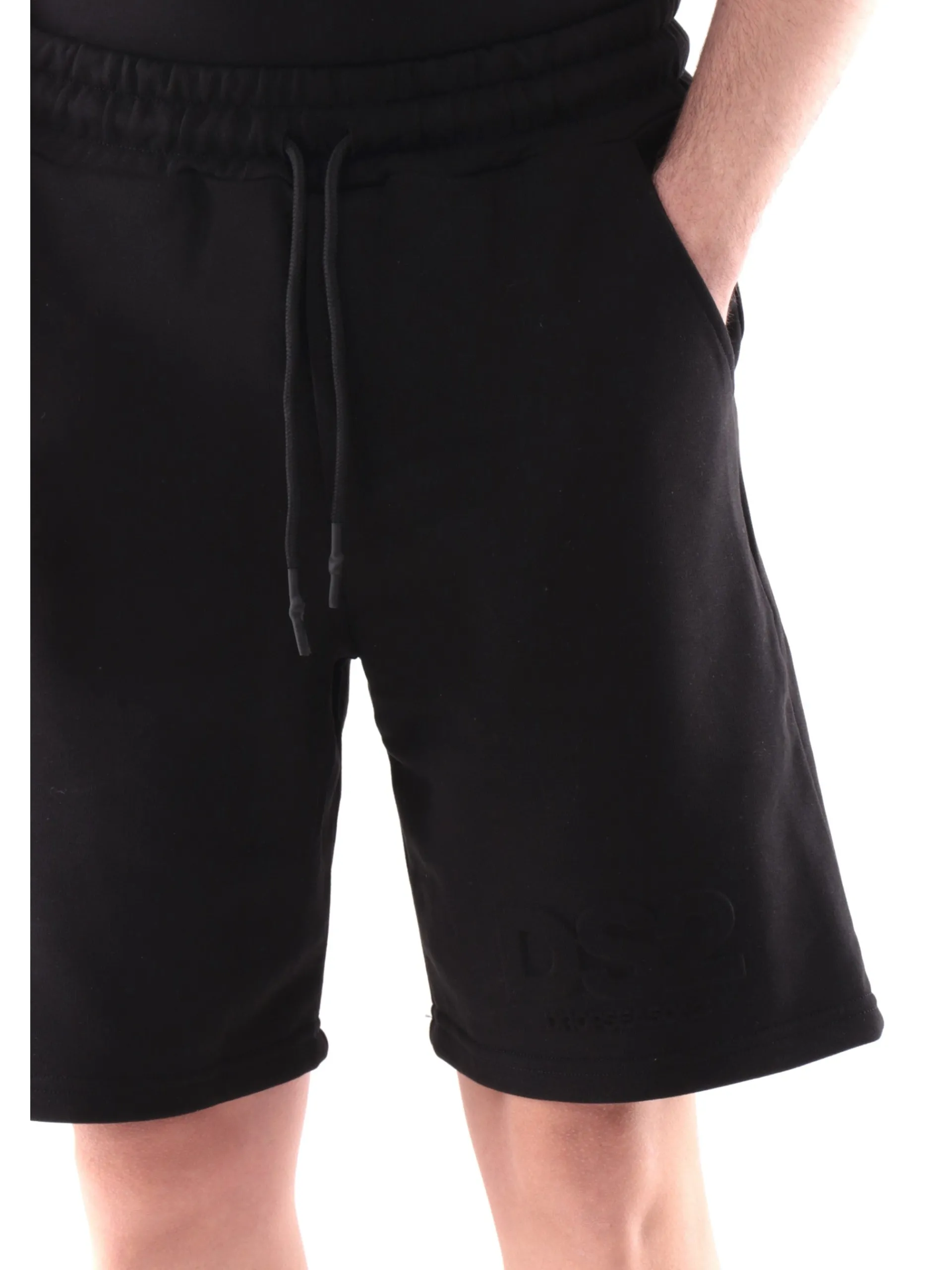DS2 Bermuda*Pantaloncini uomo Nero logo rilievo SS25214