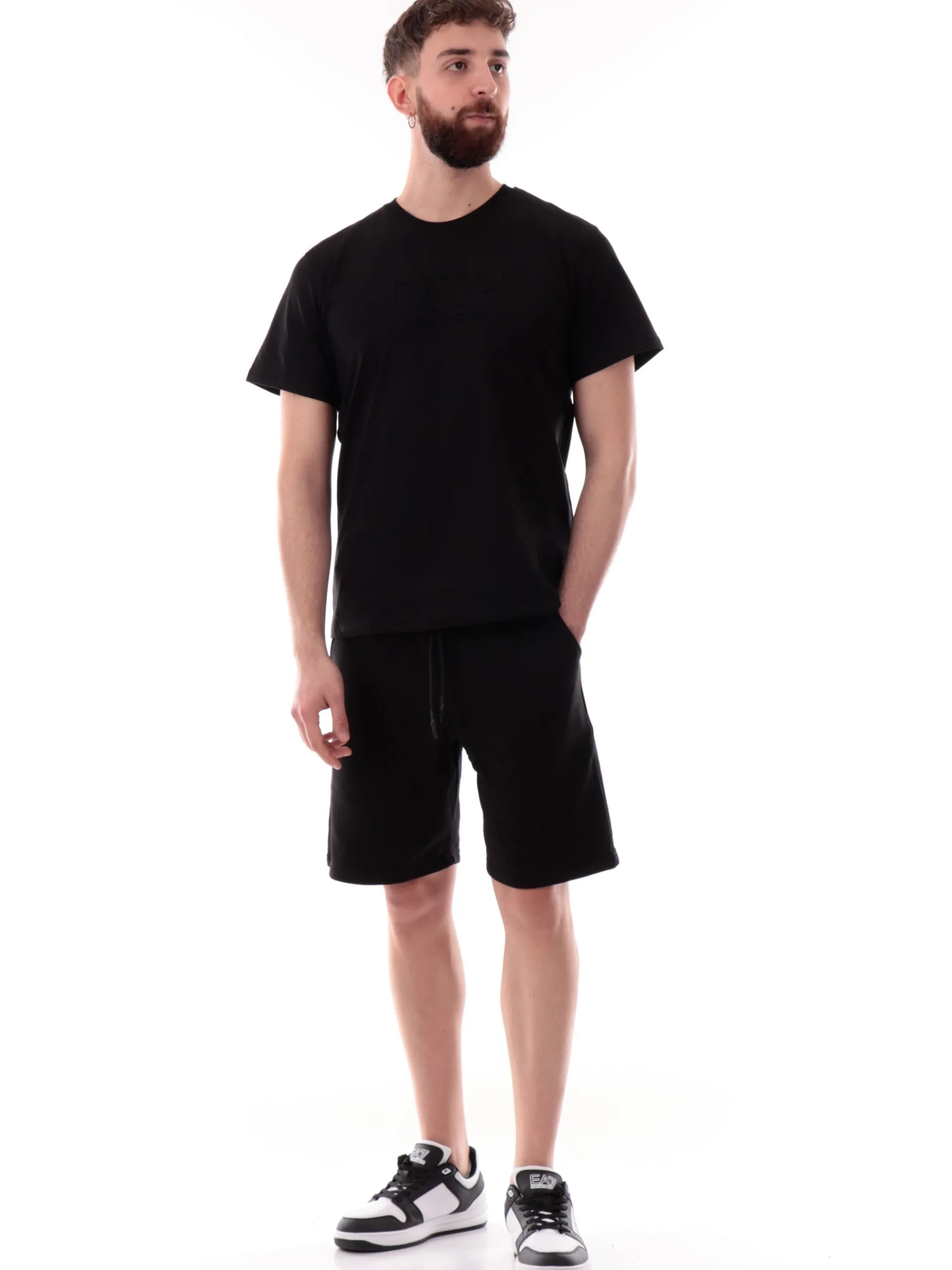DS2 Bermuda*Pantaloncini uomo Nero logo rilievo SS25214