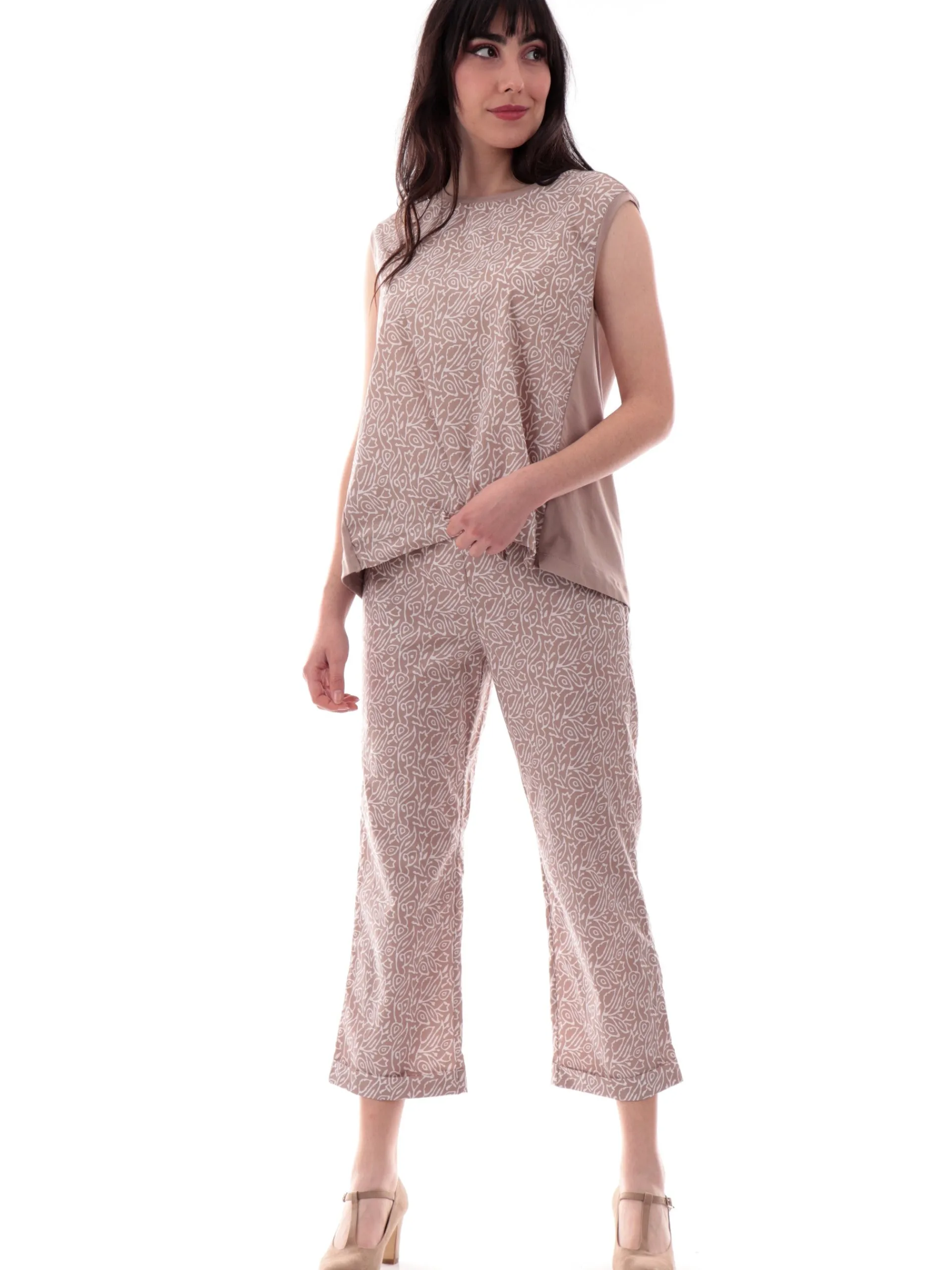 ANIS Pantaloni*Pantaloni Chino beige da donna con risvolto Crop 251C1338