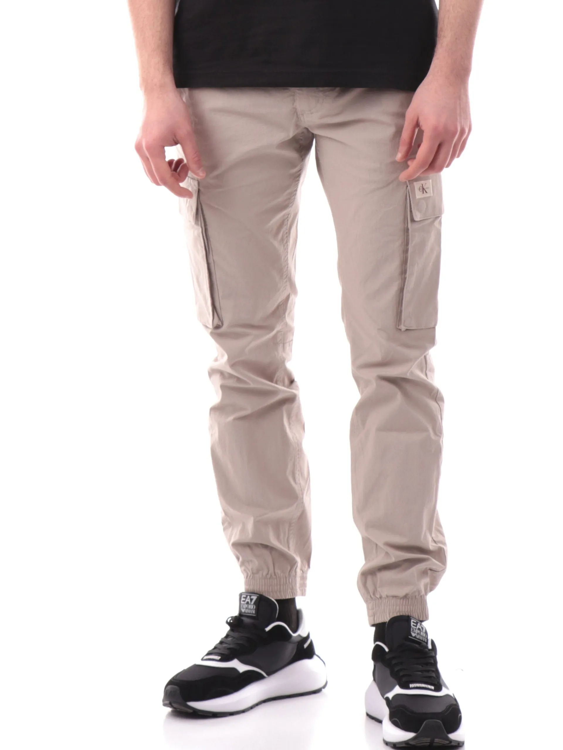 CALVIN KLEIN Pantaloni*Pantaloni beige da uomo cargo con polsini elastici J30J327614