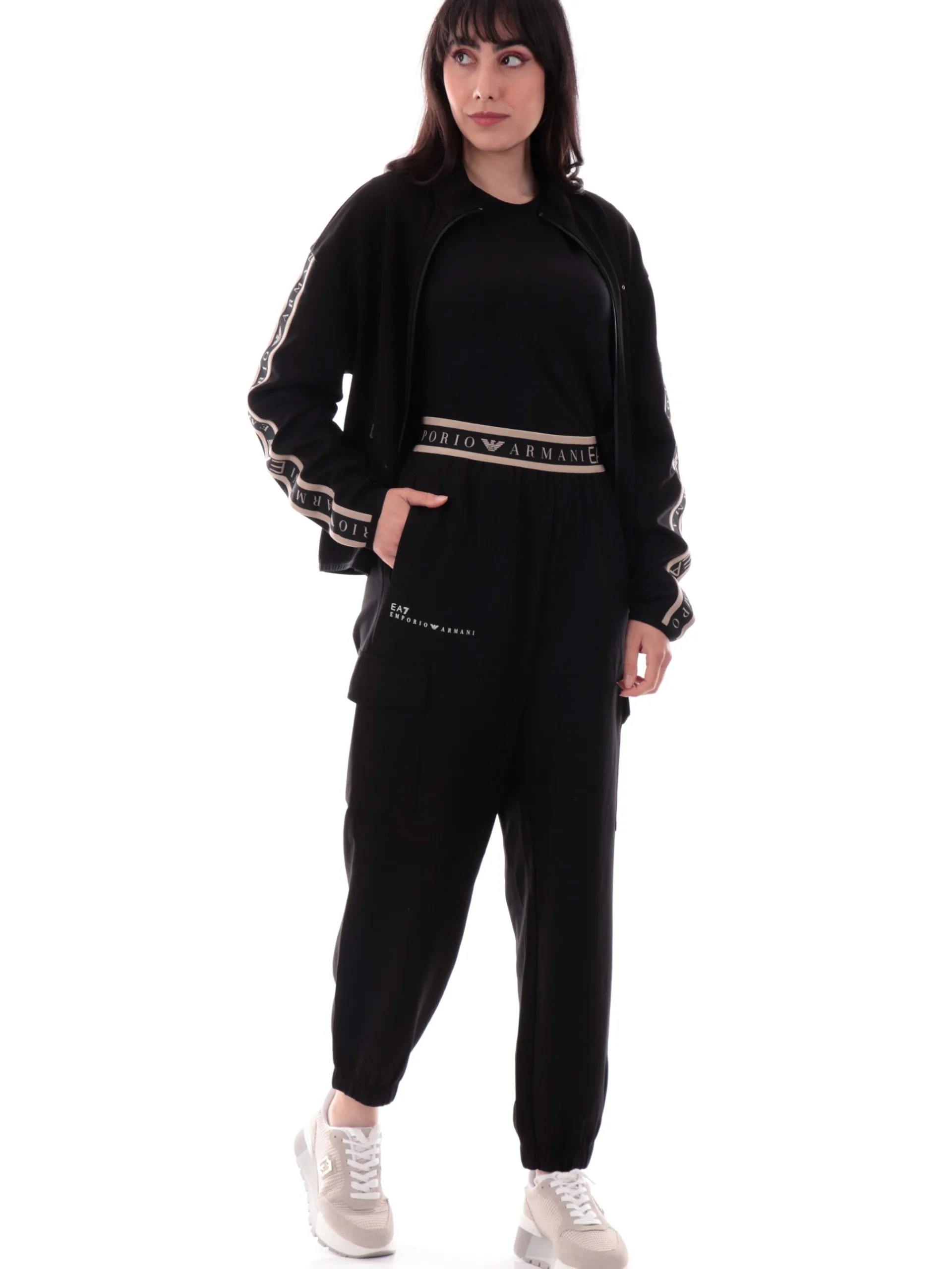 EMPORIO ARMANI 7 Pantaloni*Pantaloni cargo Emporio Armani EA7 neri da donna vita alta 7W000282AF12501 UC001