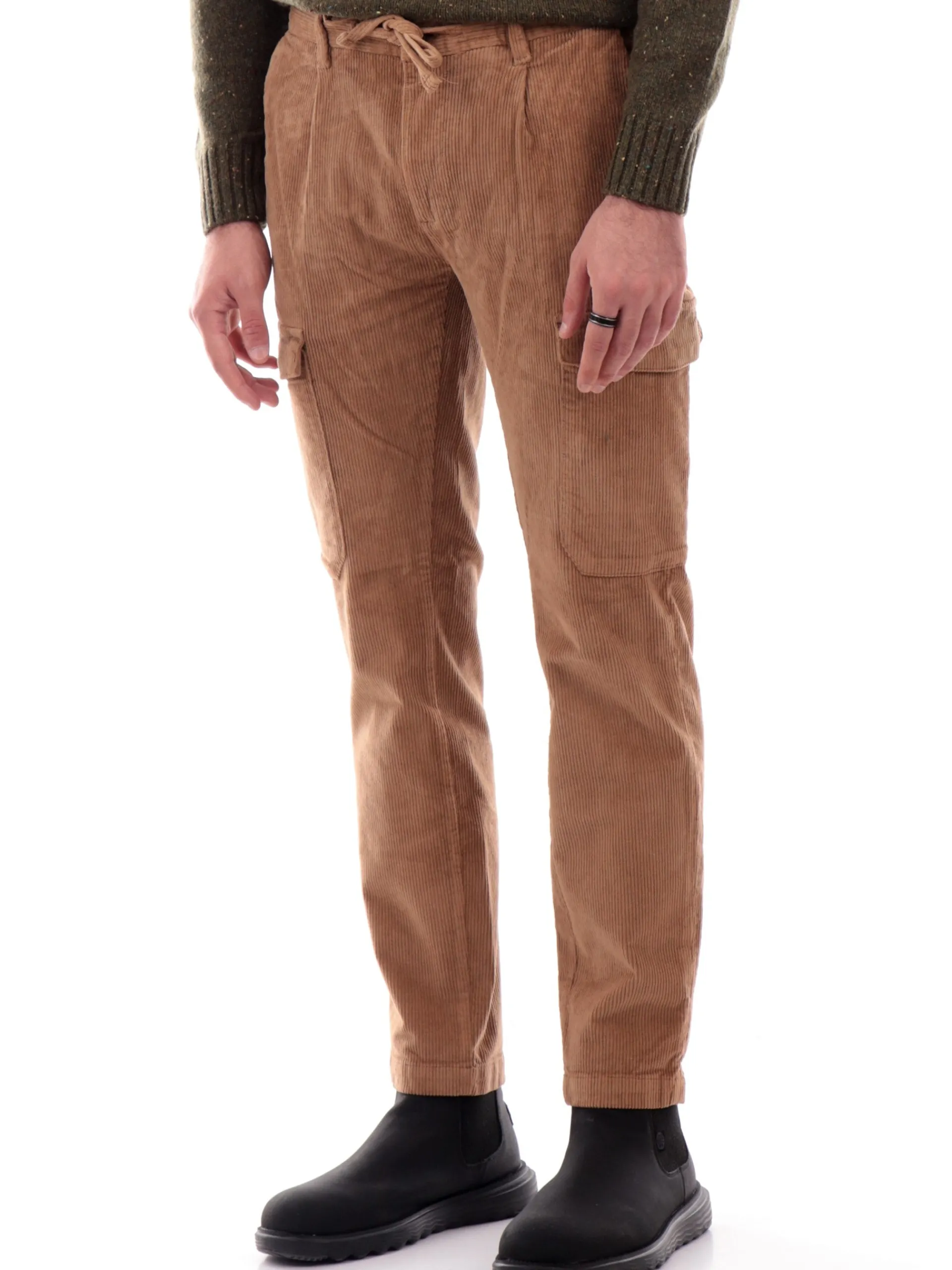 IMPURE Pantaloni*Pantaloni cargo marroni da uomo in velluto SMITH