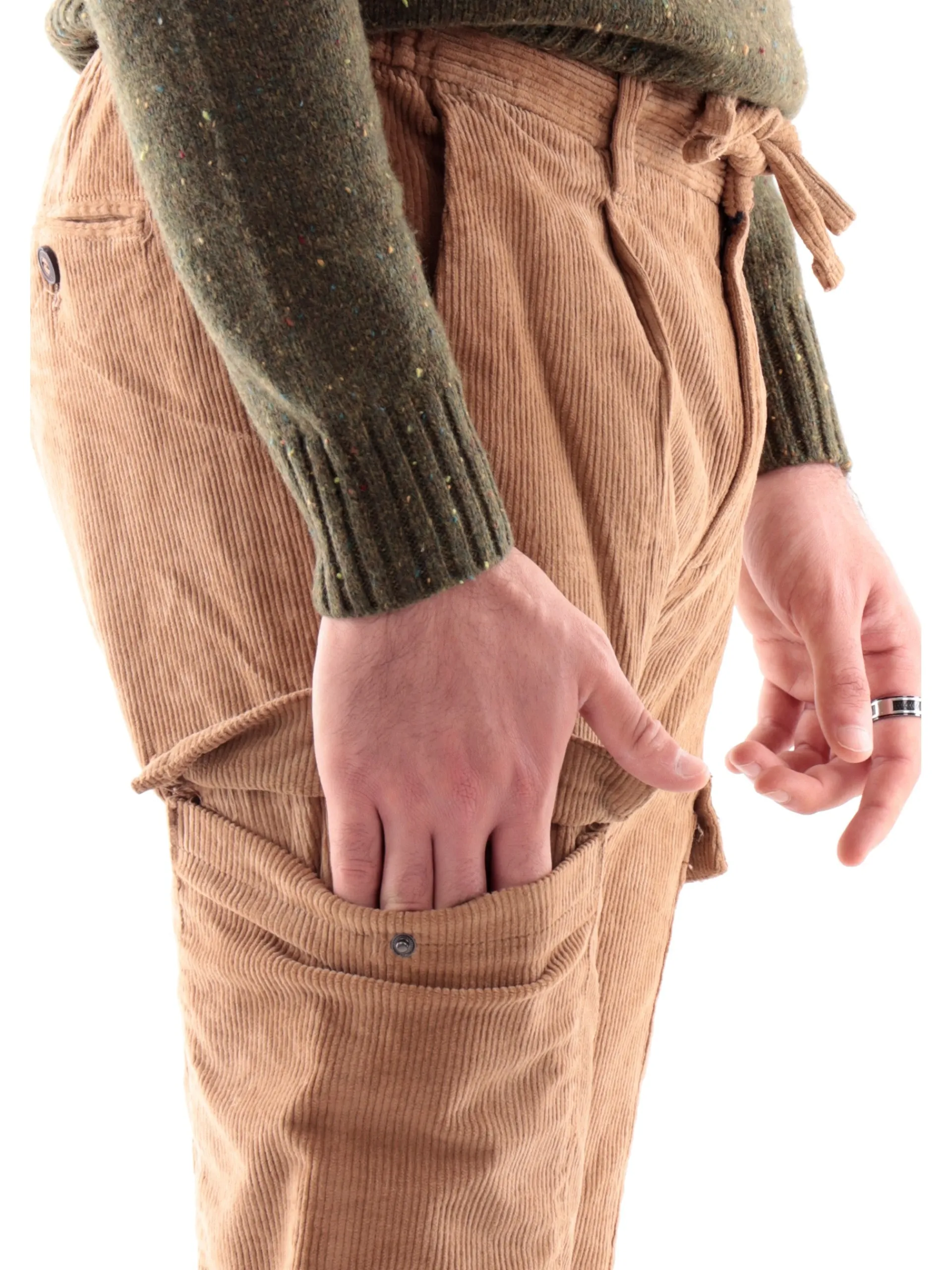 IMPURE Pantaloni*Pantaloni cargo marroni da uomo in velluto SMITH