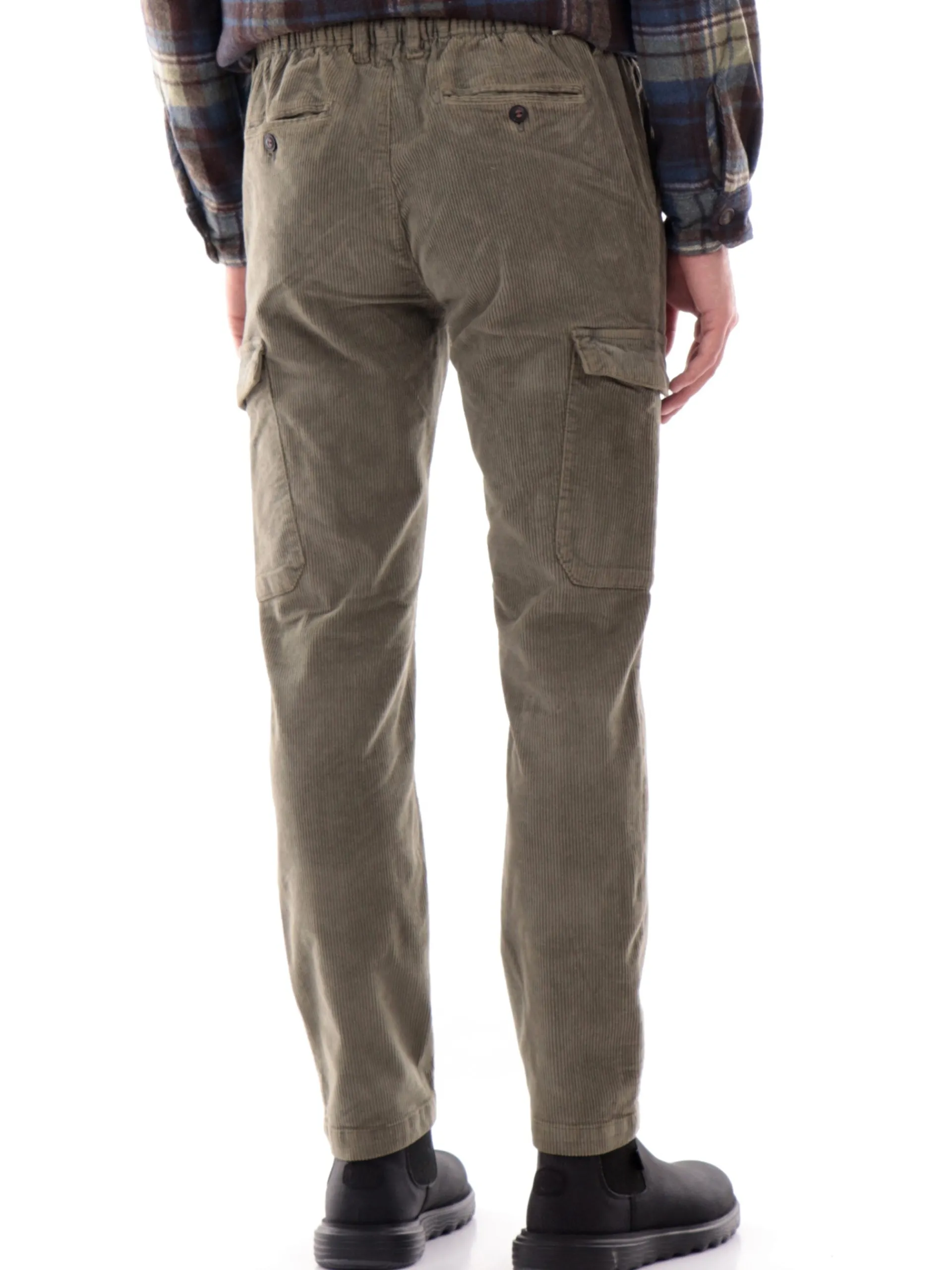 IMPURE Pantaloni*Pantaloni cargo verdi da uomo in velluto SMITH