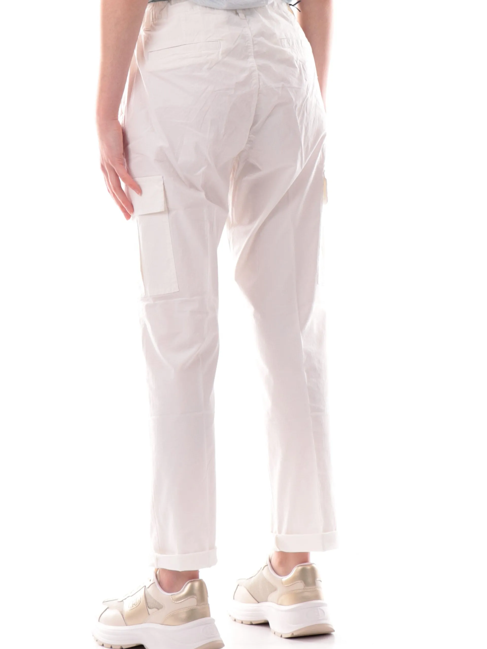 YES ZEE Pantaloni*Pantaloni cargo bianchi da donna con risvolto P341WV00