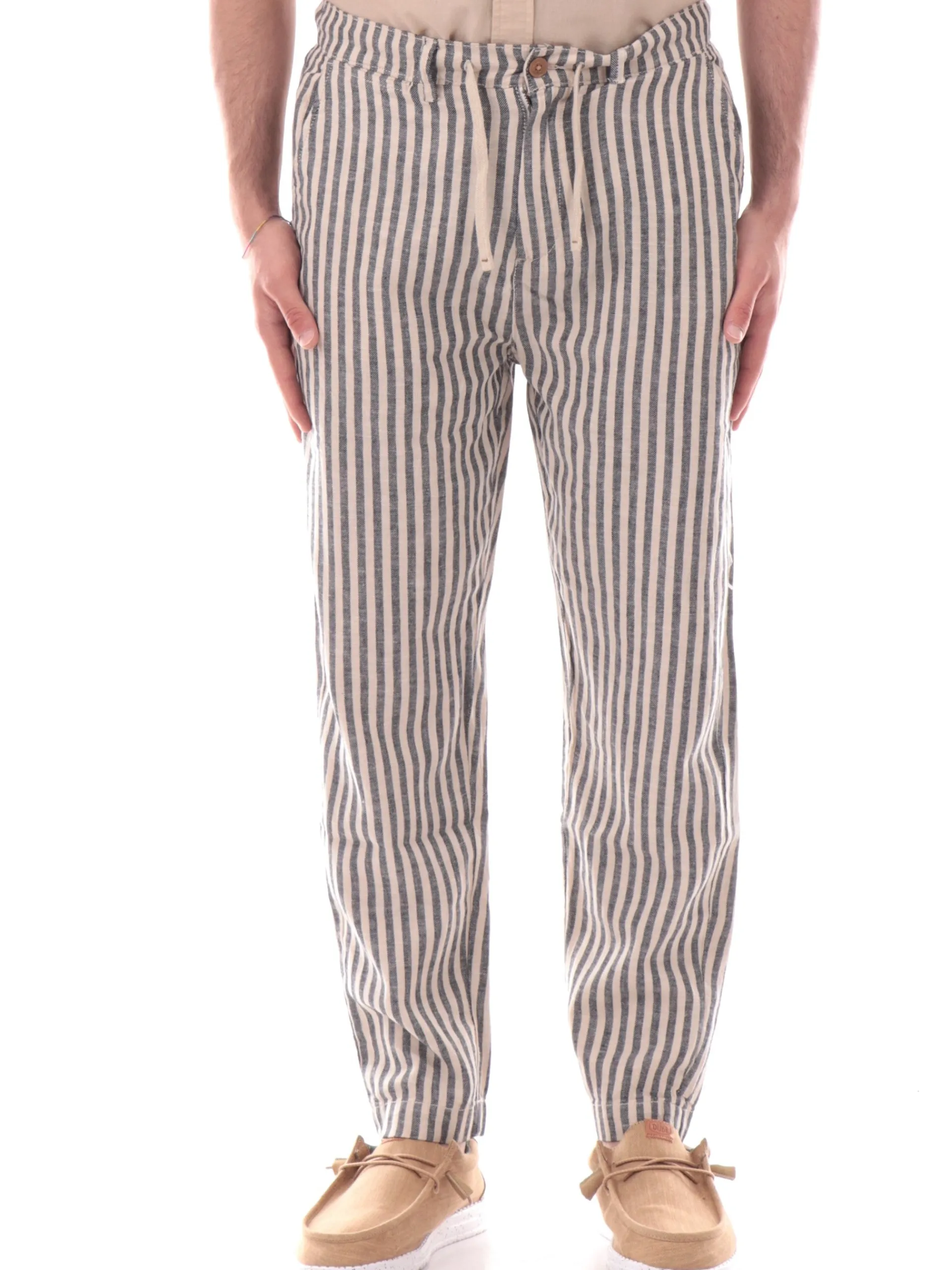 IMPURE Pantaloni*Pantaloni Chino bianchi a righe blu da uomo in lino MILES