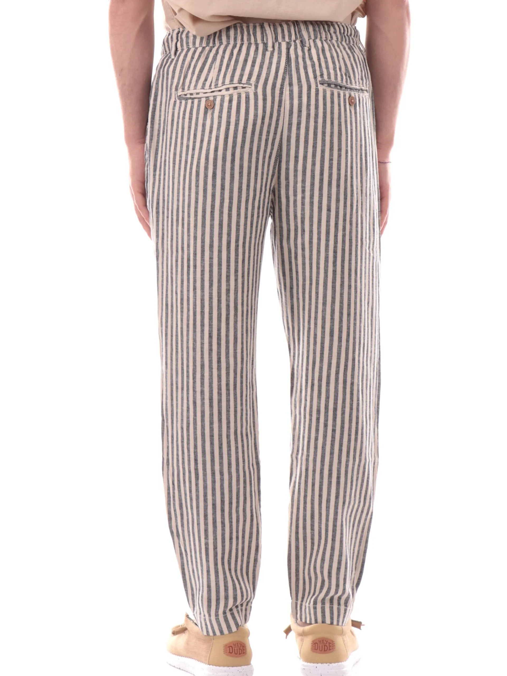 IMPURE Pantaloni*Pantaloni Chino bianchi a righe blu da uomo in lino MILES