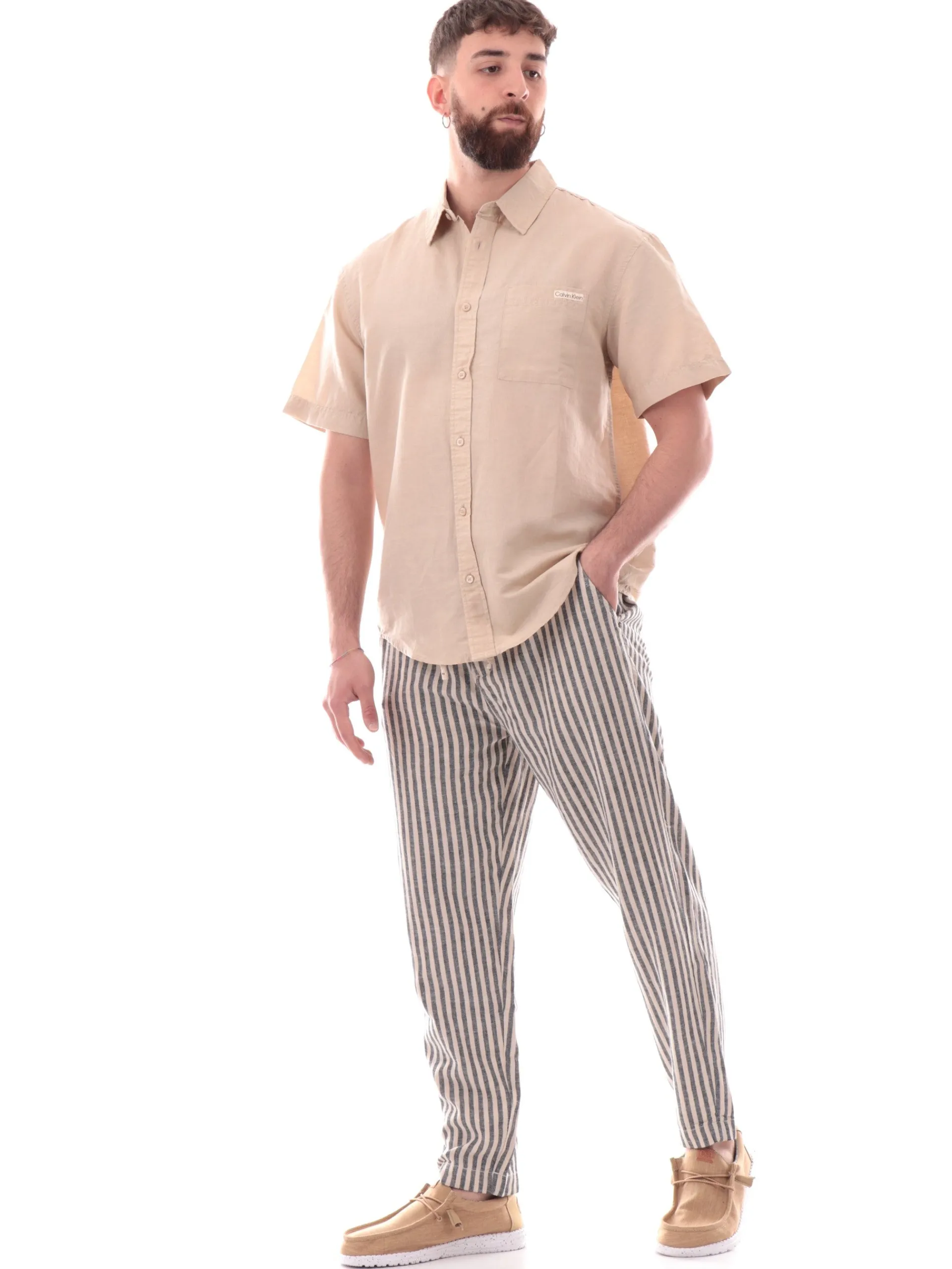 IMPURE Pantaloni*Pantaloni Chino bianchi a righe blu da uomo in lino MILES