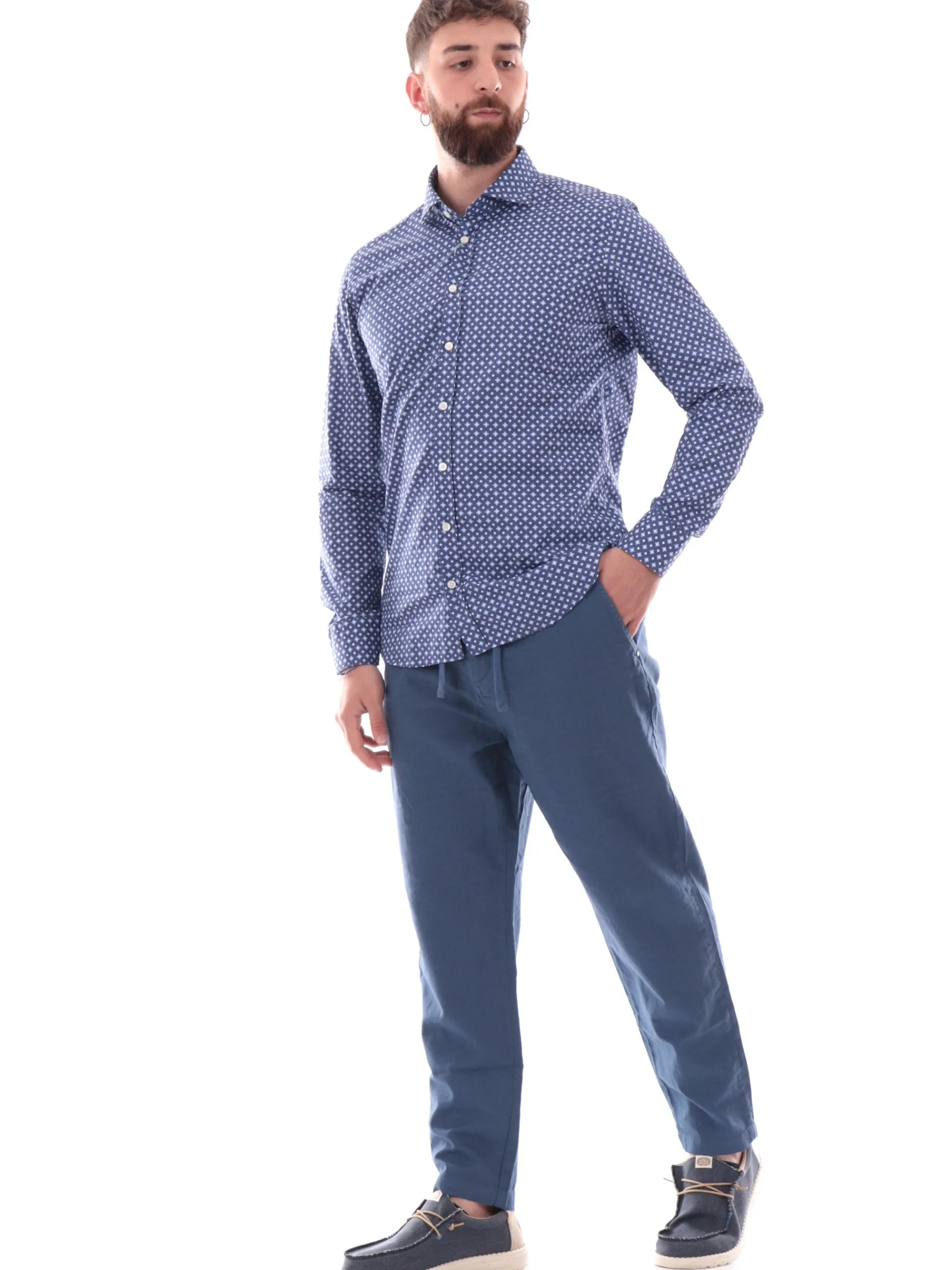IMPURE Pantaloni*Pantaloni Chino blu da uomo in lino MILES