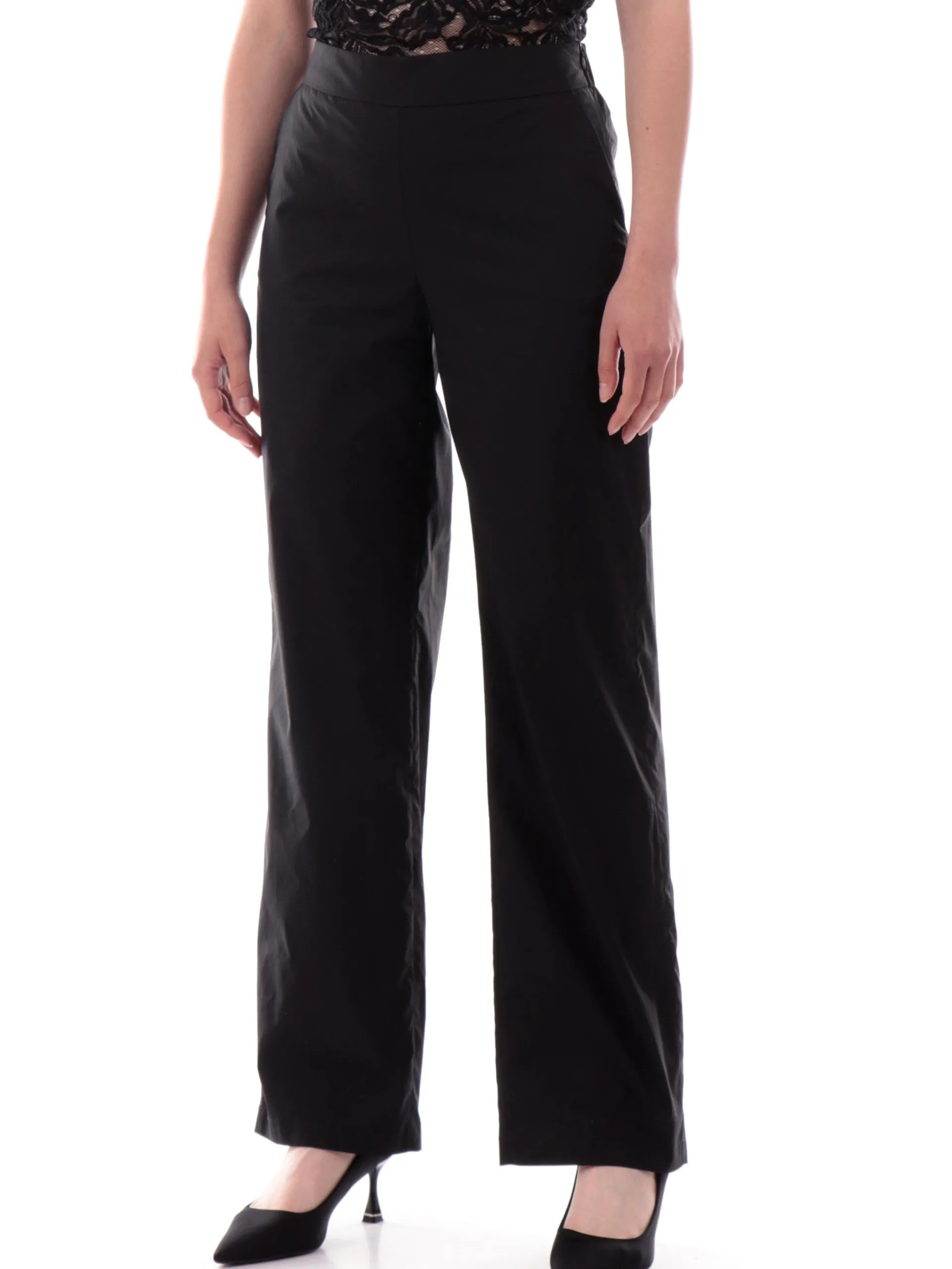 MANILA GRACE Pantaloni*Pantaloni chino neri da donna con banda elastica Straigh P264CUMA
