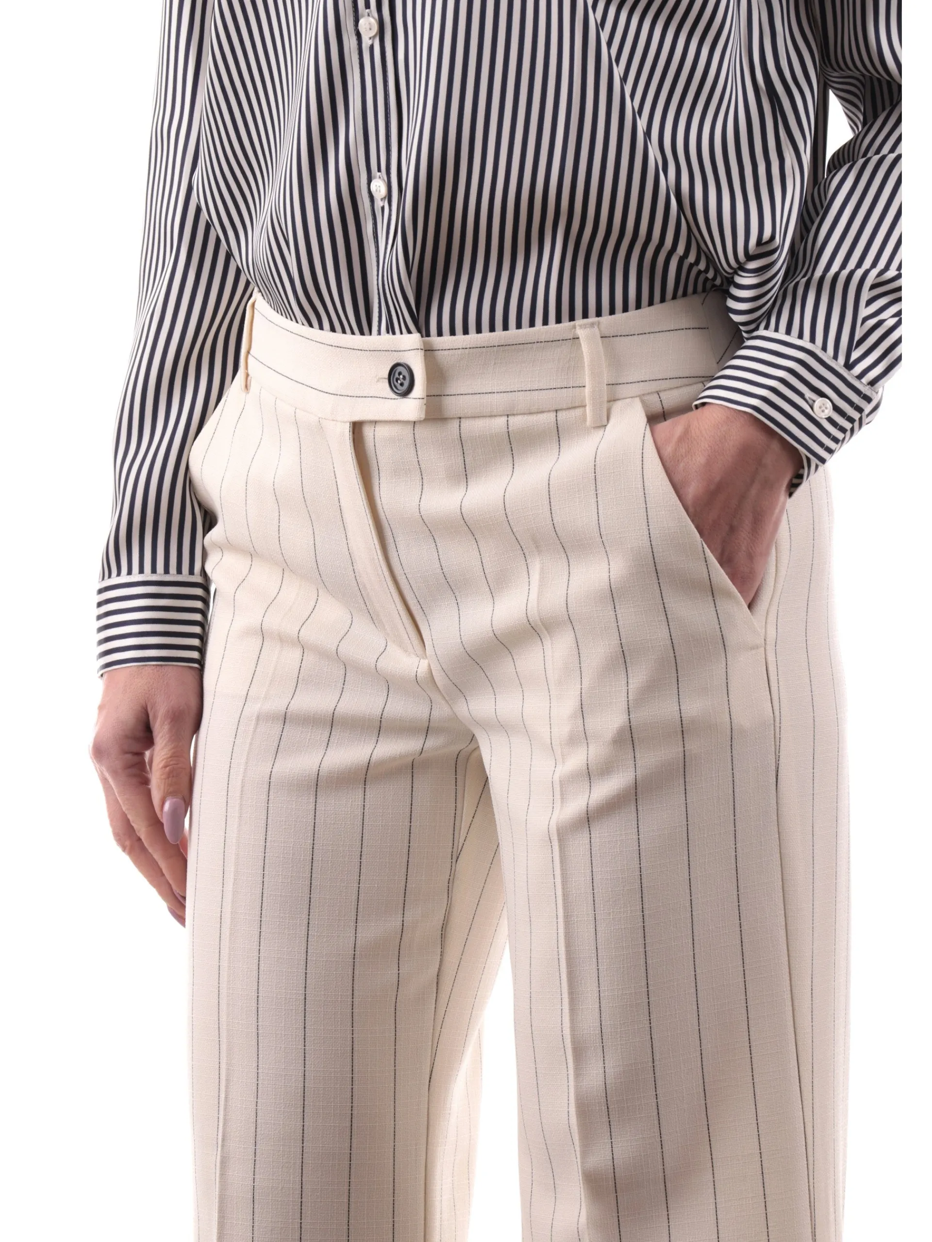 EMME MARELLA Pantaloni*Pantaloni bianchi a righe da donna con risvolto AGRA2