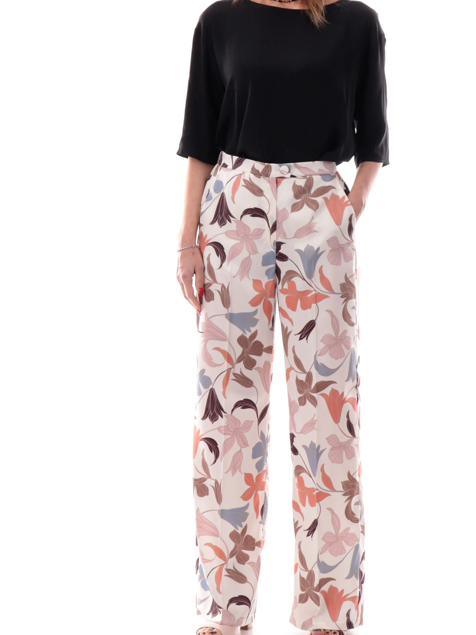 EMME MARELLA Pantaloni*Pantaloni bianchi fantasia foulard a palazzo NORDICA