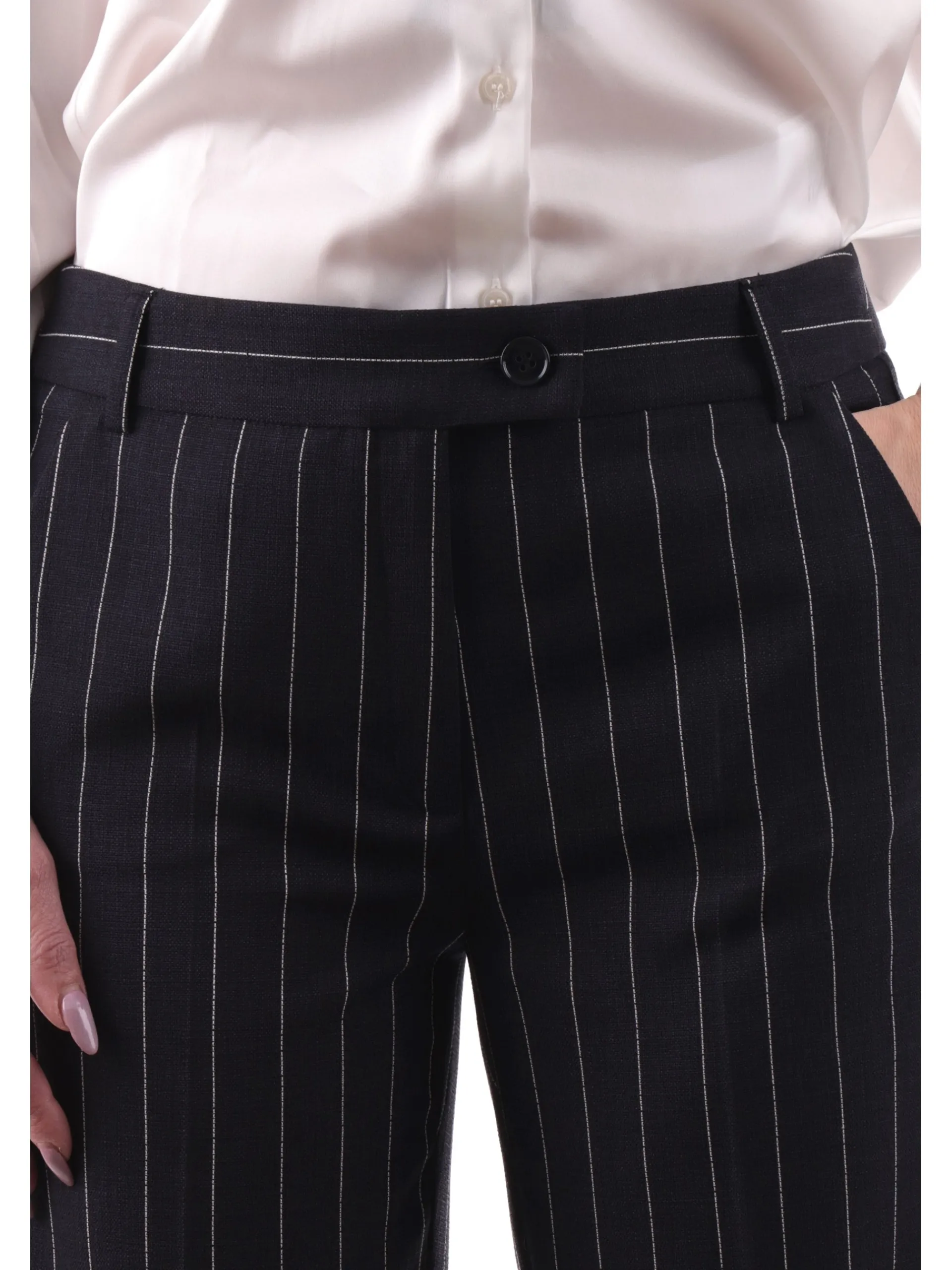 EMME MARELLA Pantaloni*Pantaloni blu a righe da donna con risvolto AGRA2