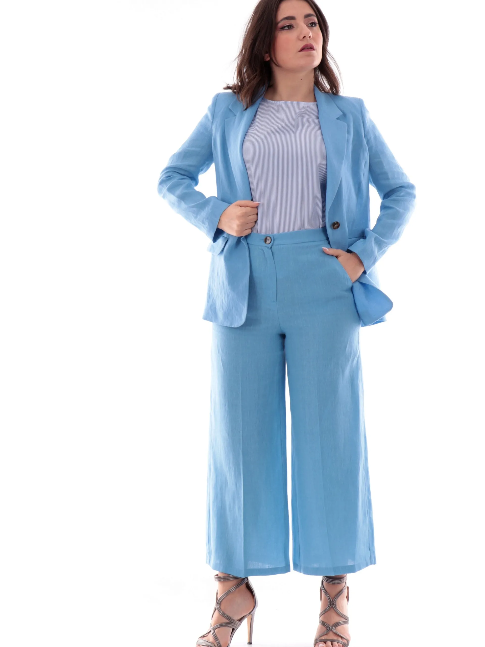 EMME MARELLA Pantaloni*Pantaloni Chino blu in lino da donna SILVANA