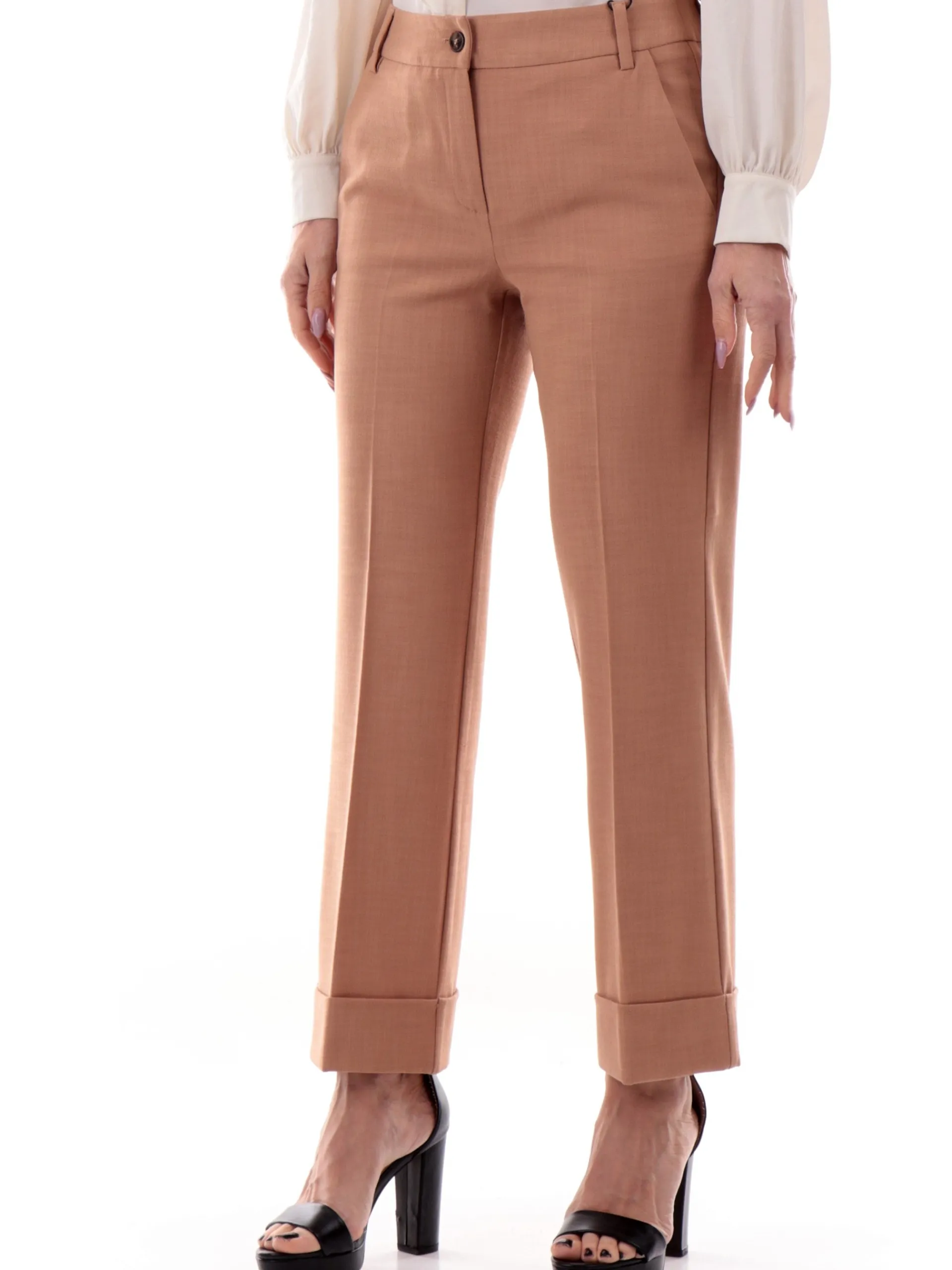 EMME MARELLA Pantaloni*Pantaloni marroni con risvolto da donna DUELLO