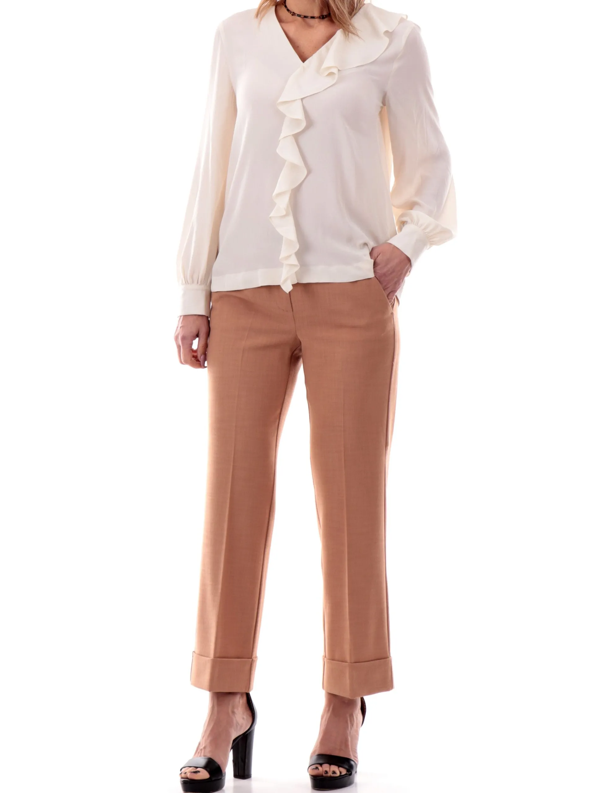 EMME MARELLA Pantaloni*Pantaloni marroni con risvolto da donna DUELLO