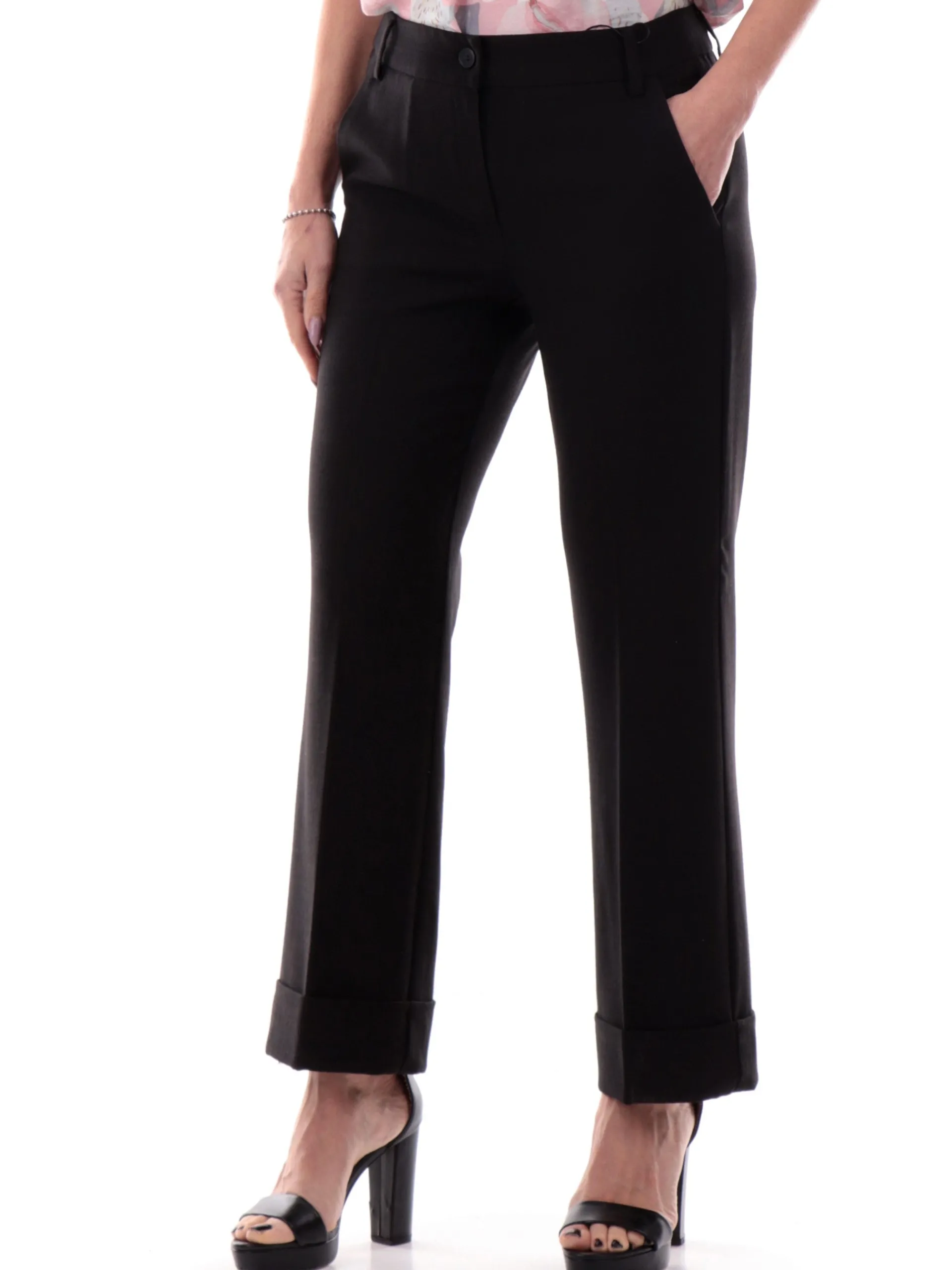 EMME MARELLA Pantaloni*Pantaloni neri con risvolto da donna DUELLO