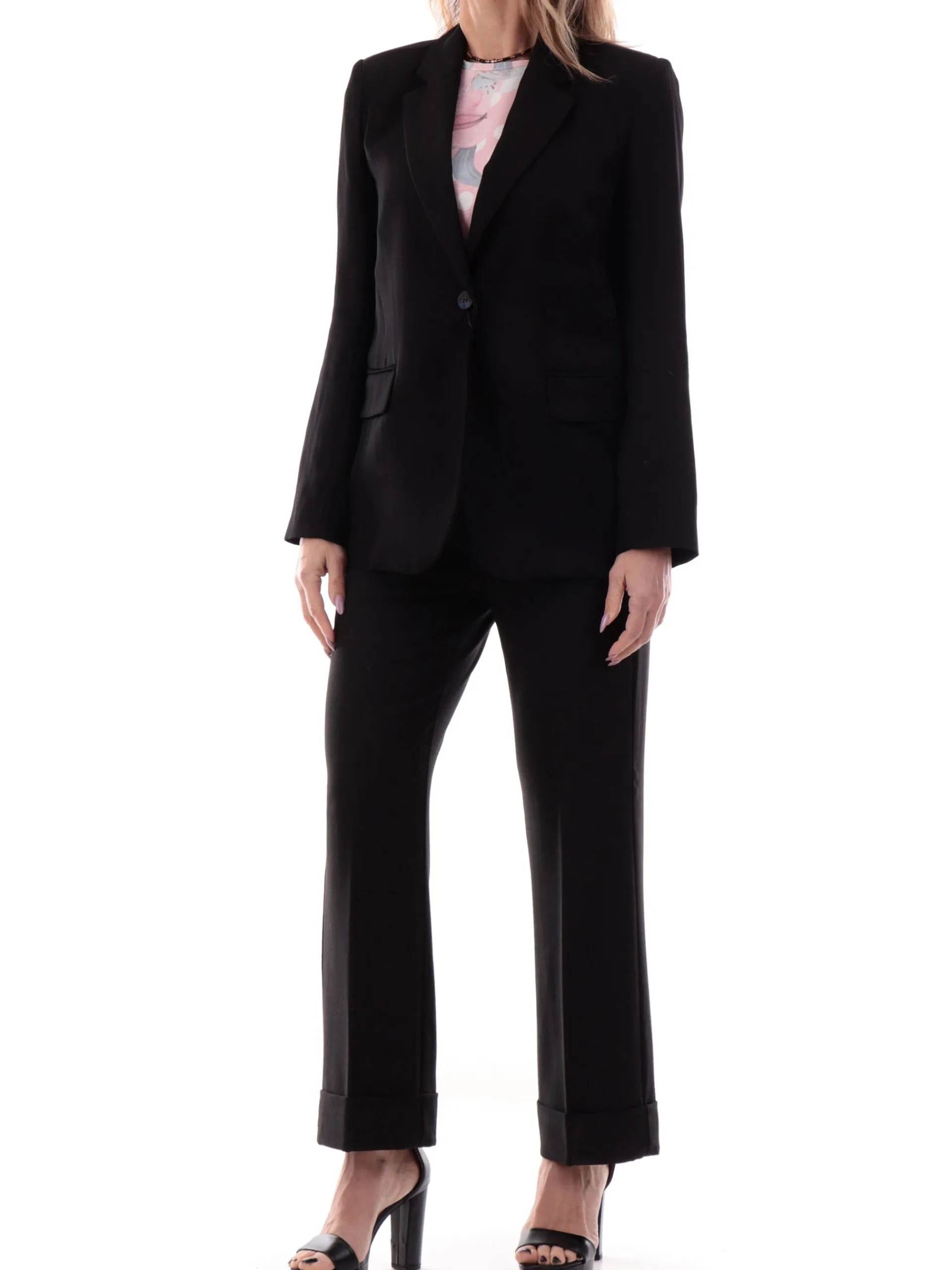 EMME MARELLA Pantaloni*Pantaloni neri con risvolto da donna DUELLO