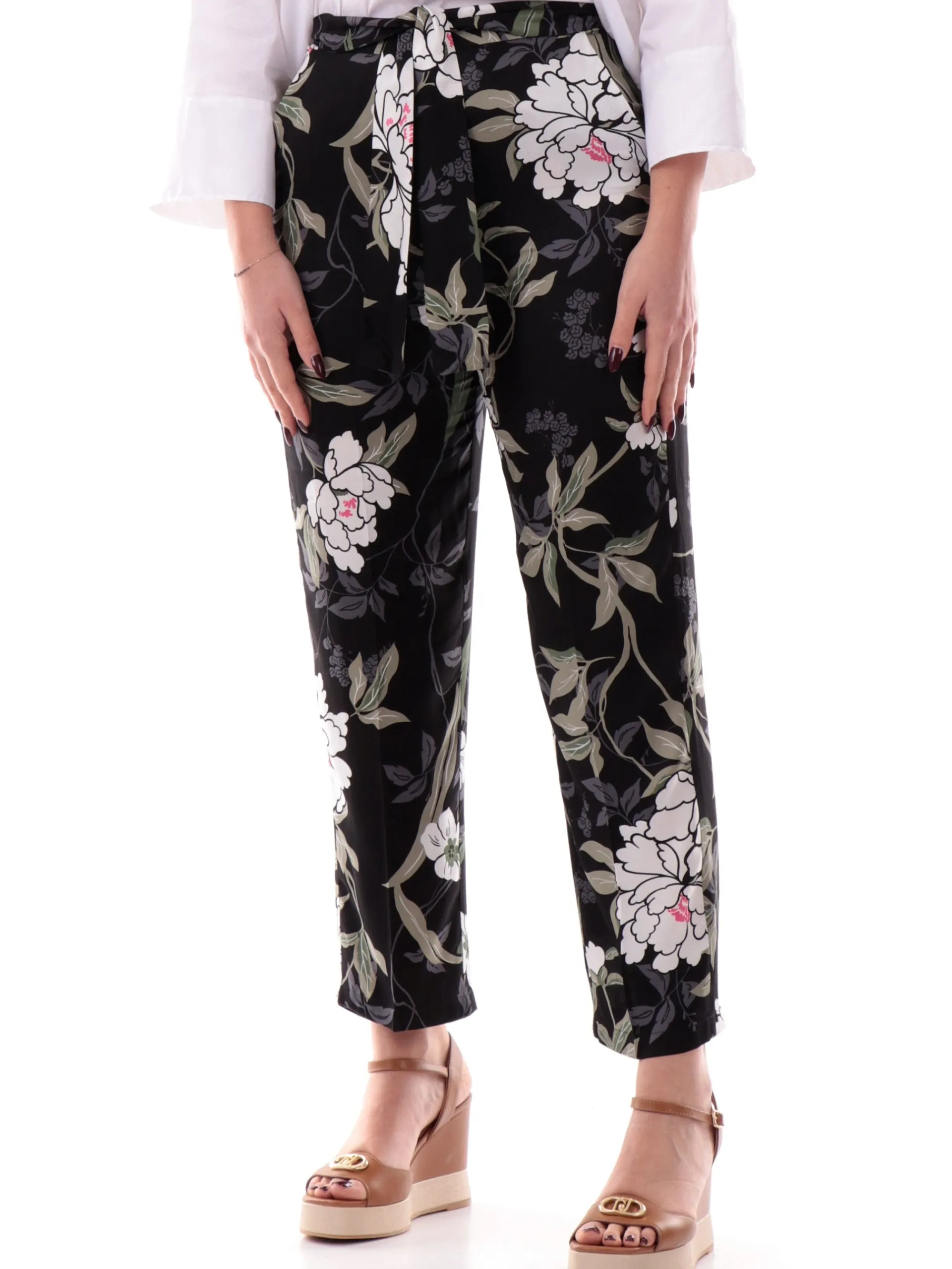 EMME MARELLA Pantaloni*Pantaloni neri da donna a fiori vita alta palazzo crop Guida