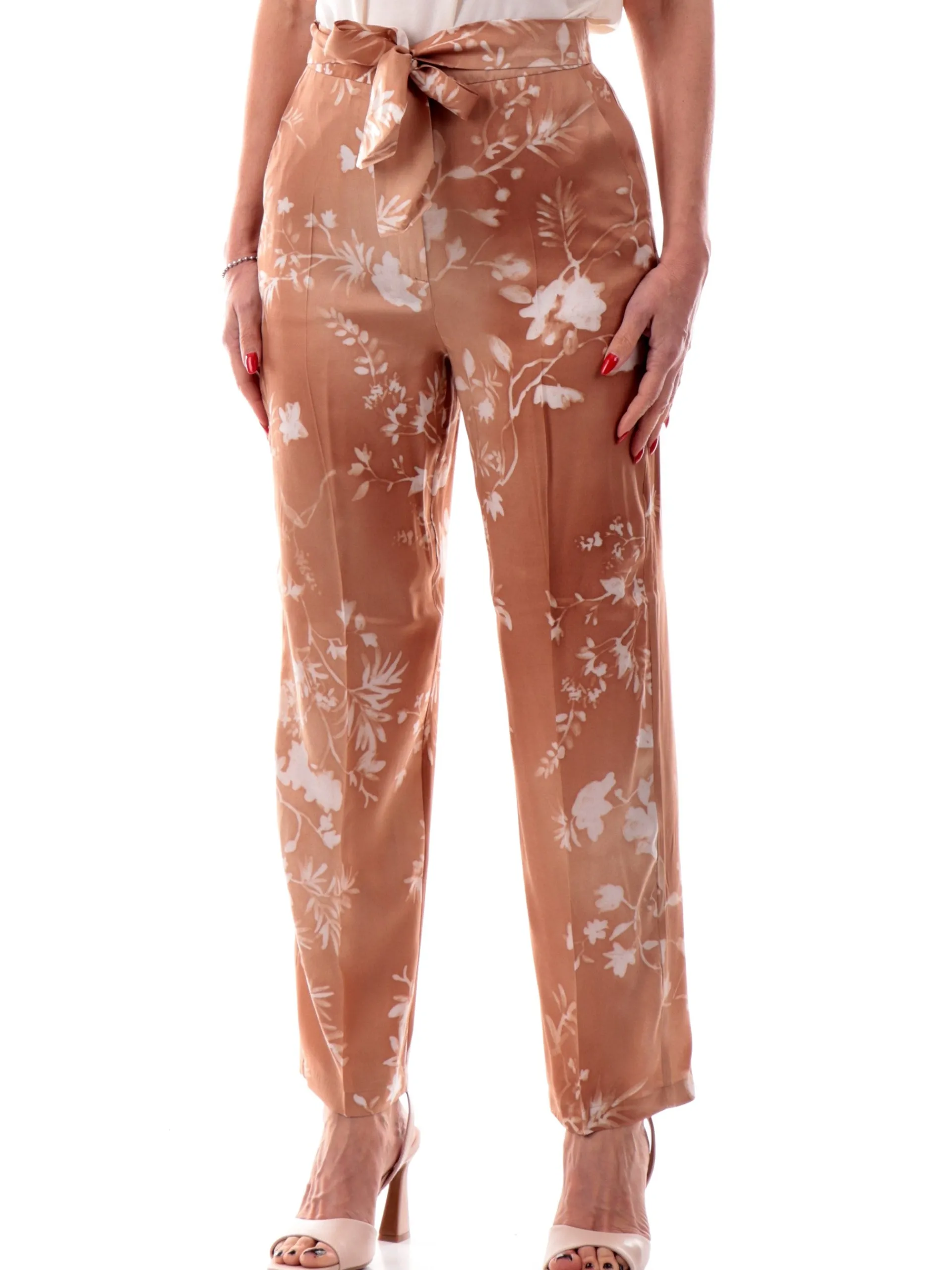 EMME MARELLA Pantaloni*Pantaloni rosa da donna a fiori vita alta palazzo crop Guida
